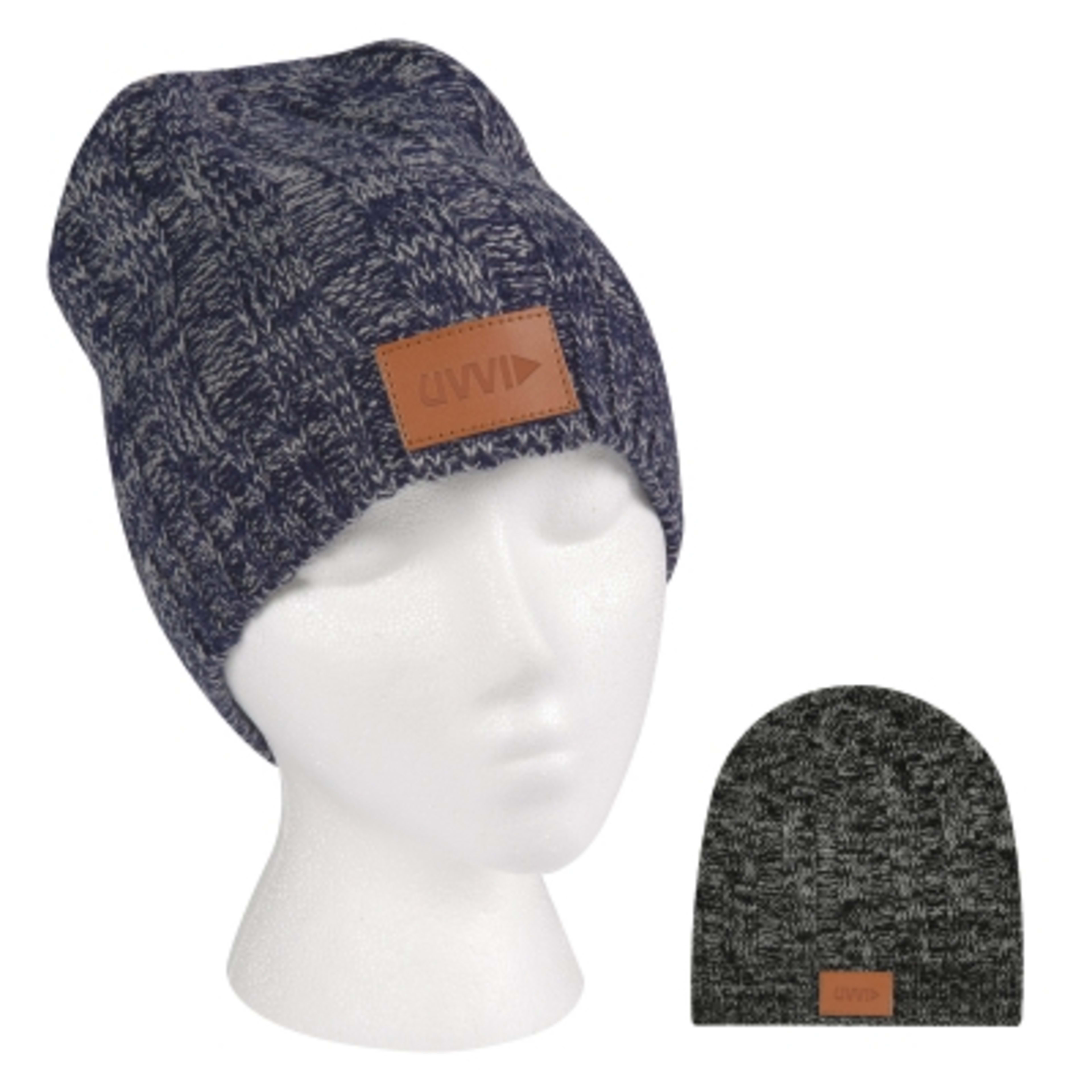 Knit Beanie with Leatherette Patch - Acrylic (One Size) - Group Shot - product view 2