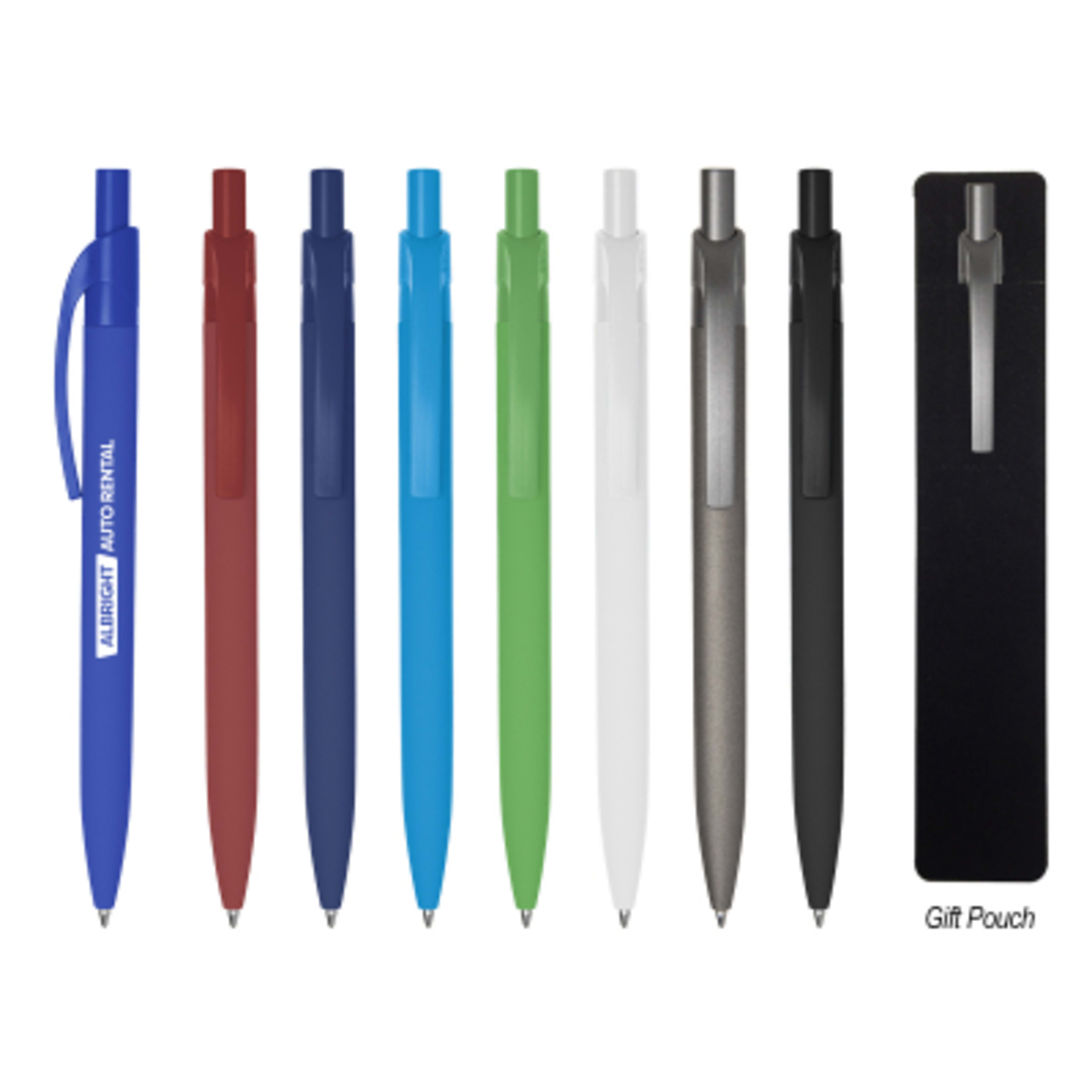 Pen Recycled Aluminum Rubberized Plunger Action - 5.5 in - Group Shot - promotional product with custom logo
