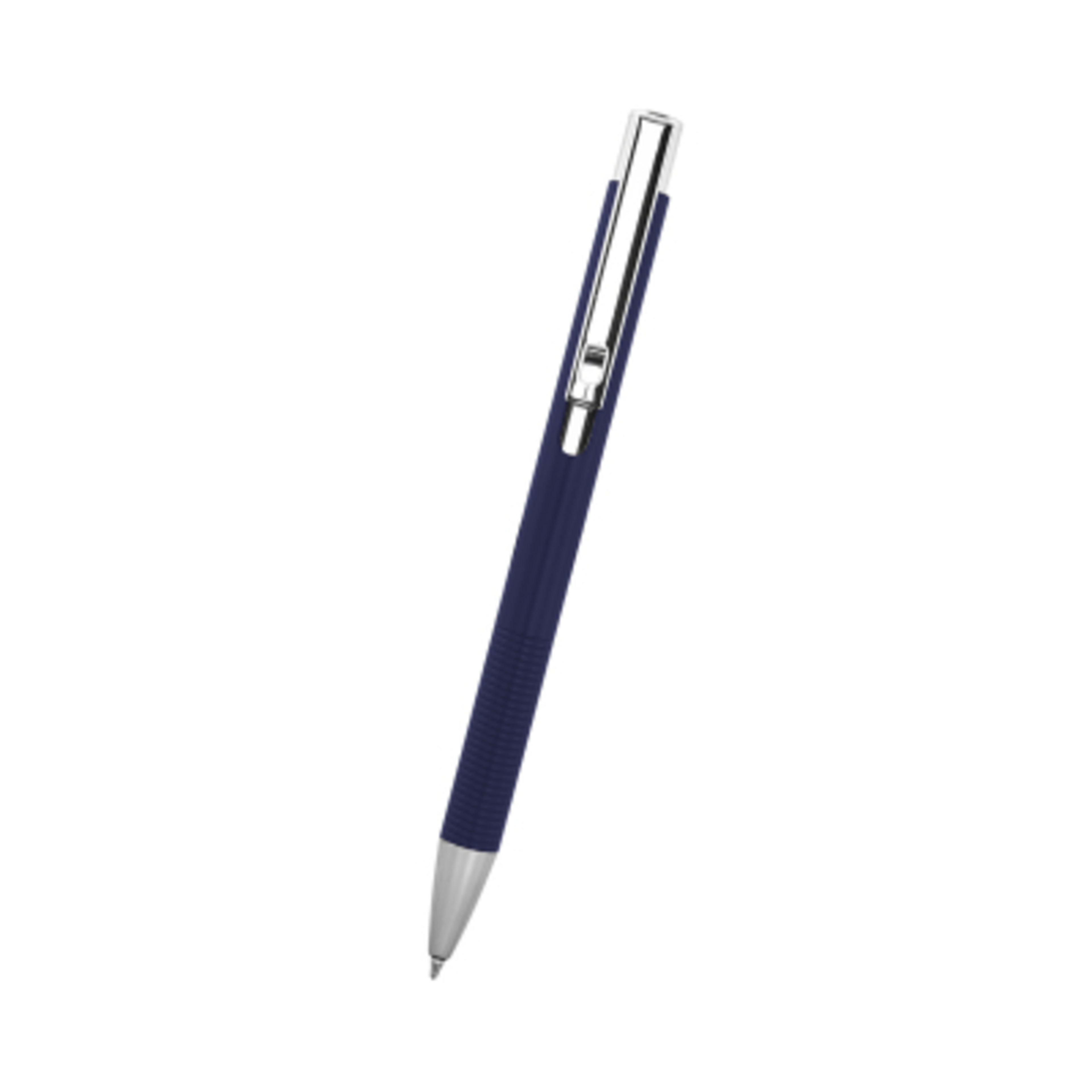 Pen Recycled Aluminum Plunger Action - 5 in - Navy/Silver - Front - product view 2