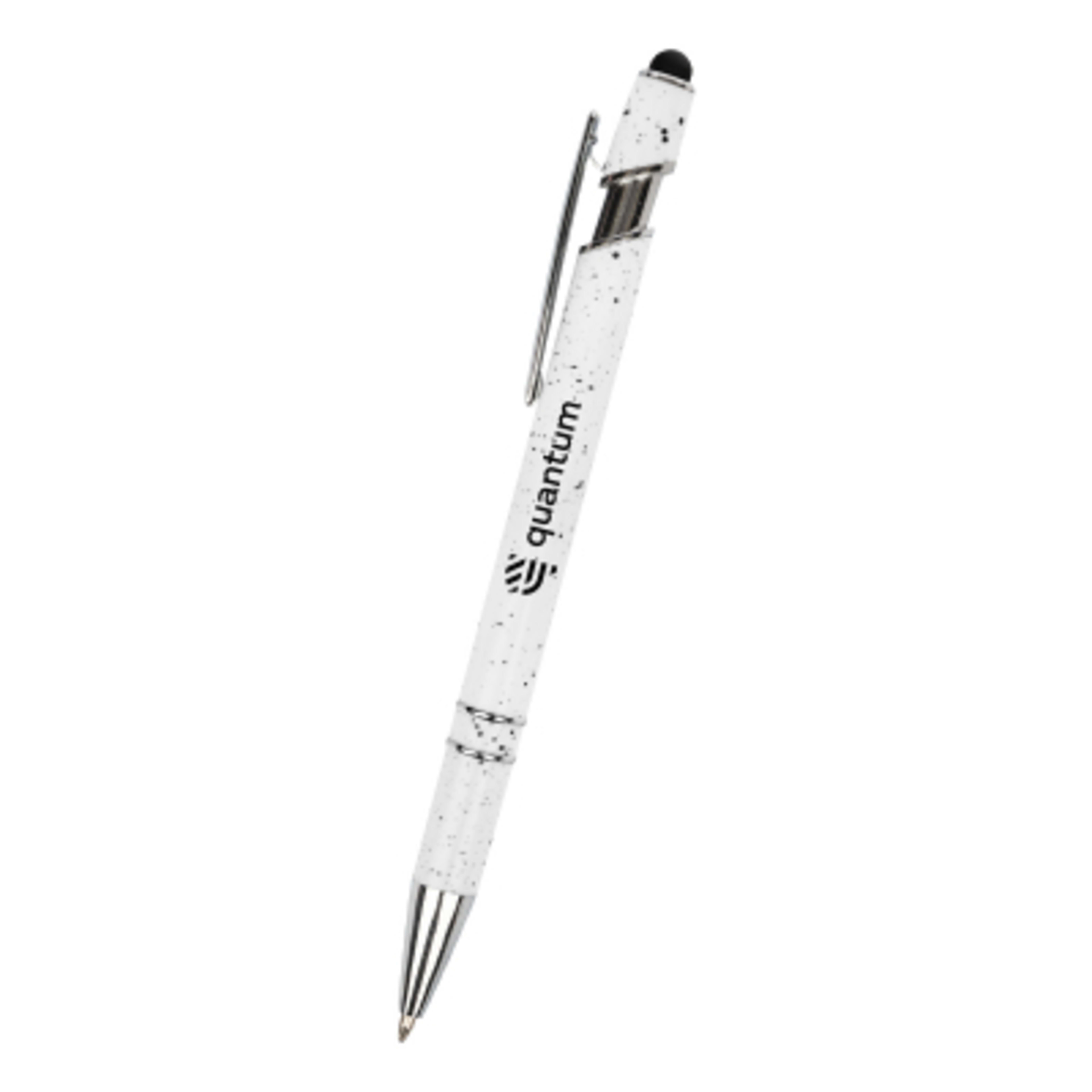 Stylus Pen Plunger Action Campfire Design - 5.5 in - White/Black - Silkscreen - product view 1