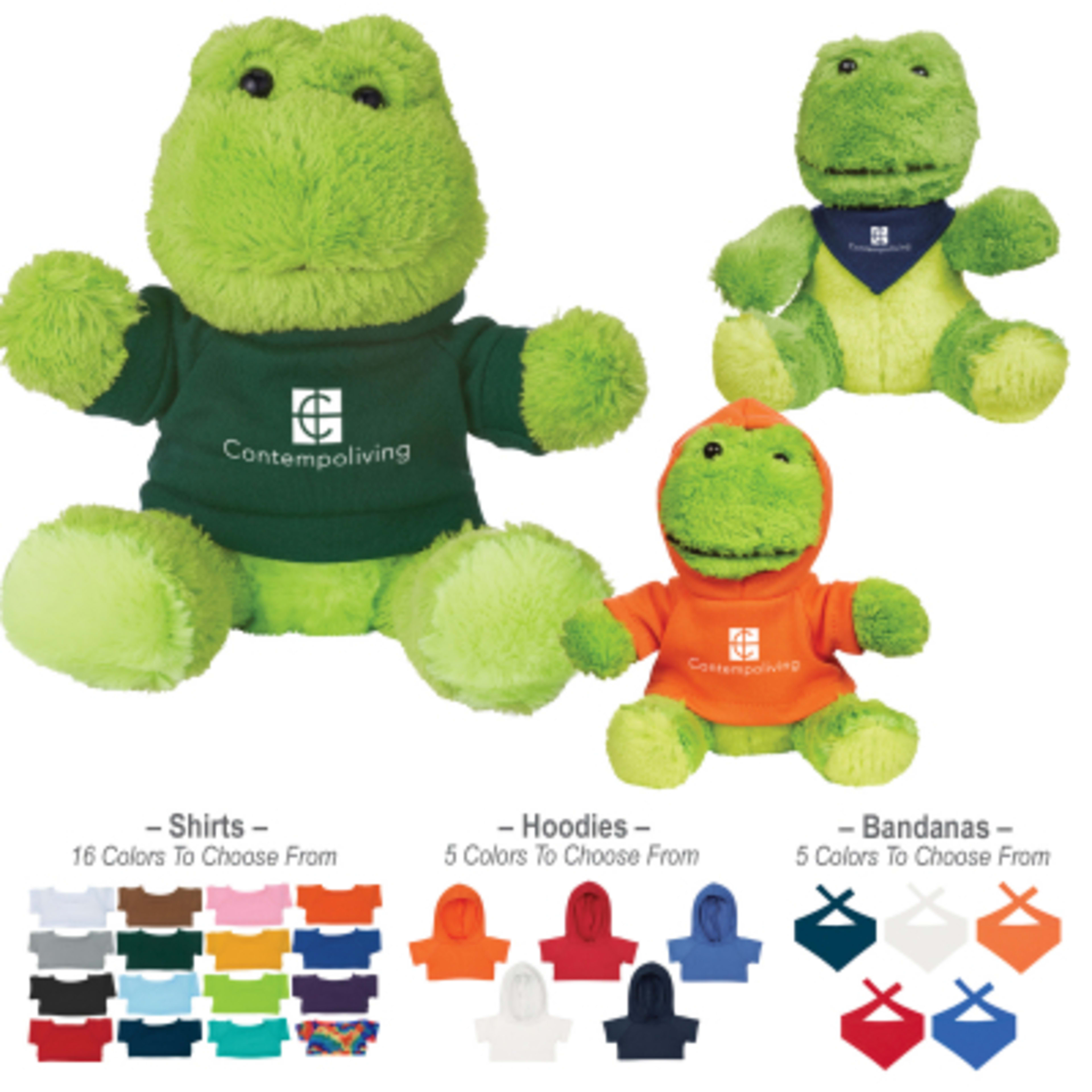 Plush Frog with Customizable Clothing - 6 in - Group Shot - promotional product with custom logo