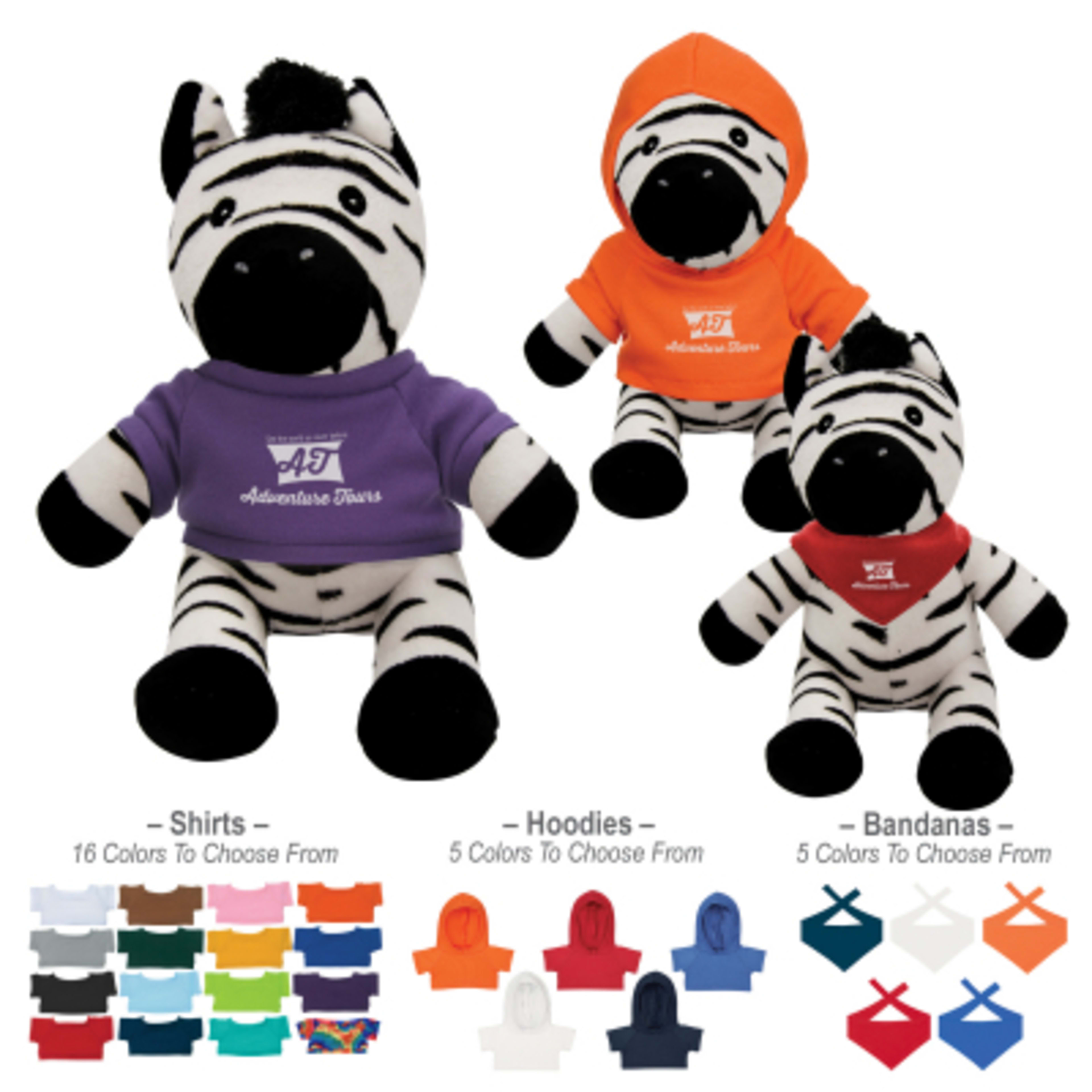 Plush Zebra with Customizable Clothing - 6 in - Group Shot - product view 1