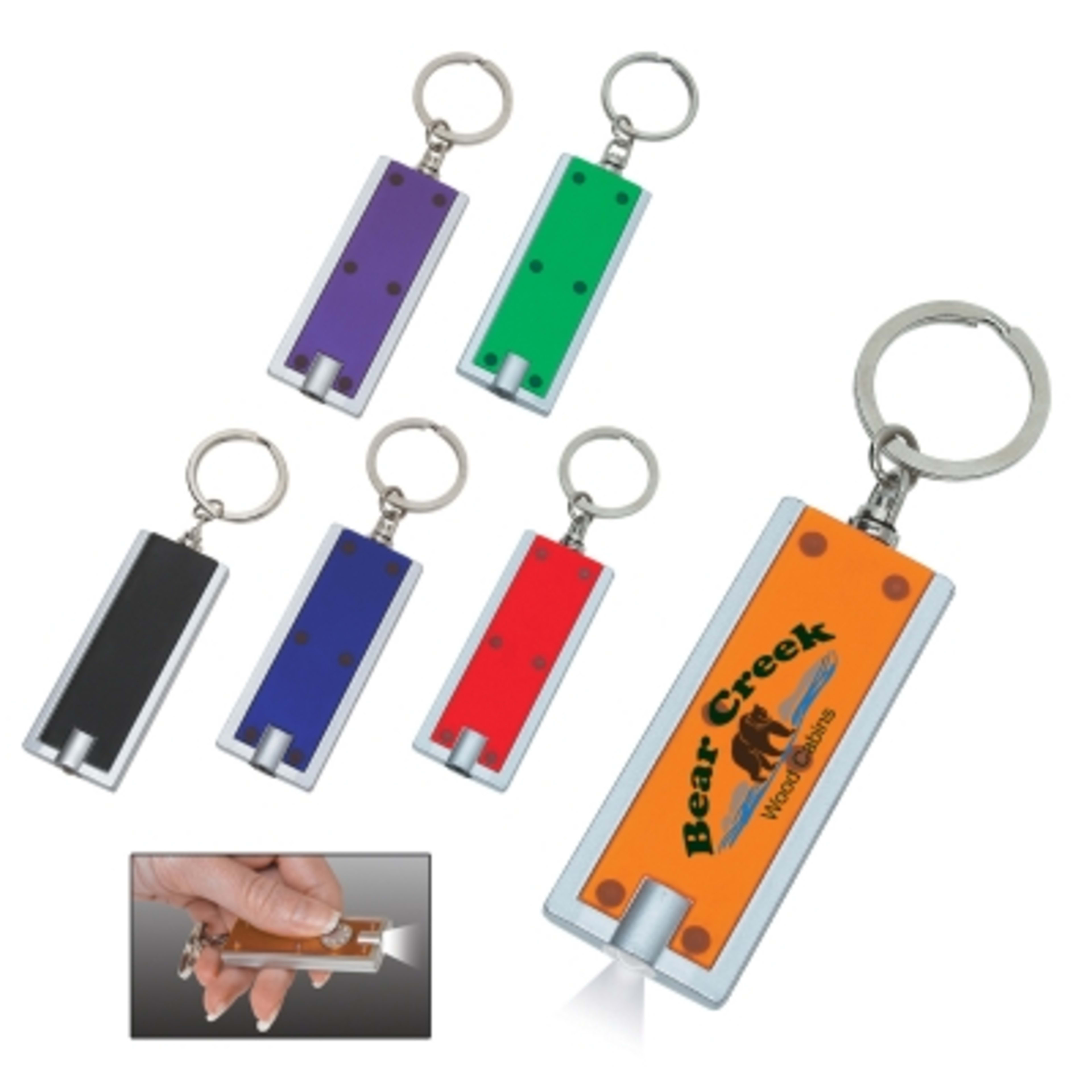 LED Keychain Rectangular with Push Button - 2.25 x 1 in - Group Shot - product view 3