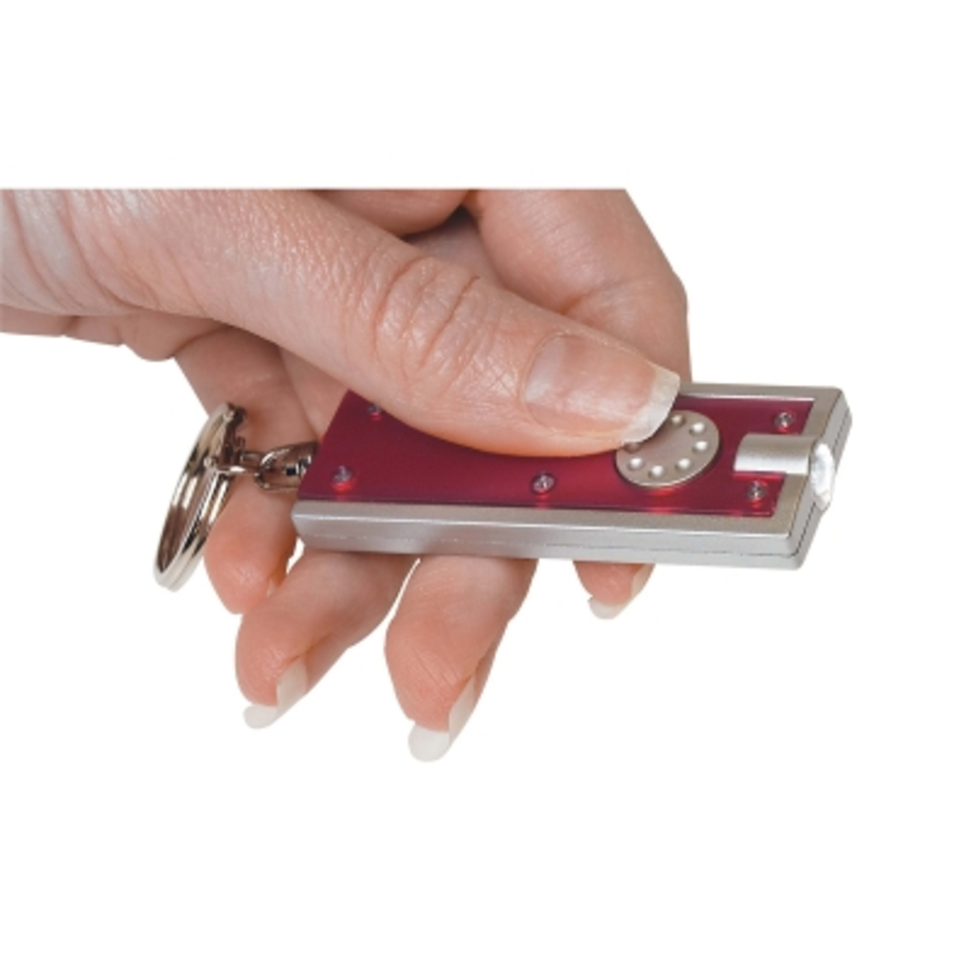 LED Keychain Rectangular with Push Button - 2.25 x 1 in - Red/Silver - Inset - product view 4