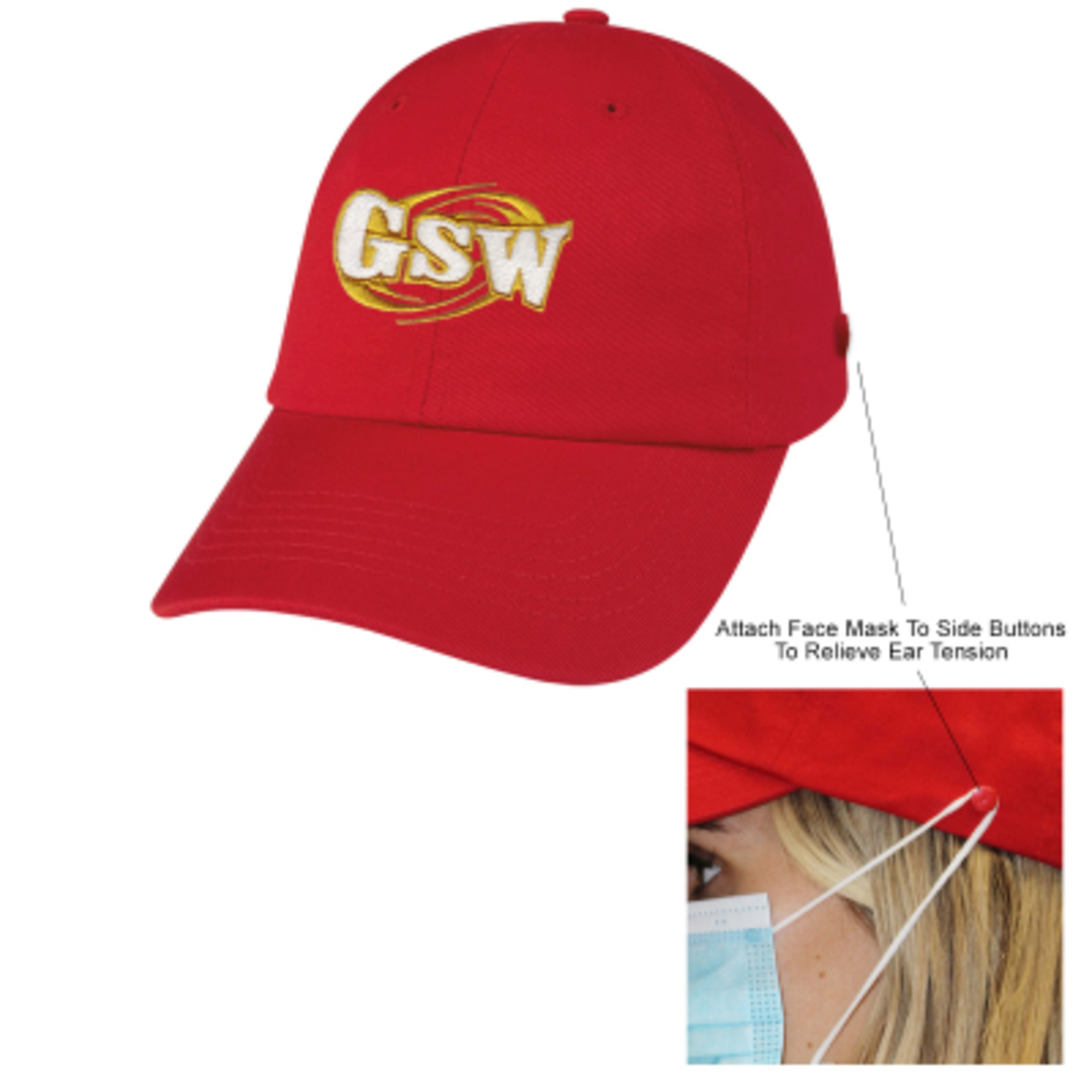 Baseball Cap Washed Cotton with Mask Buttons (One Size) - Group Shot