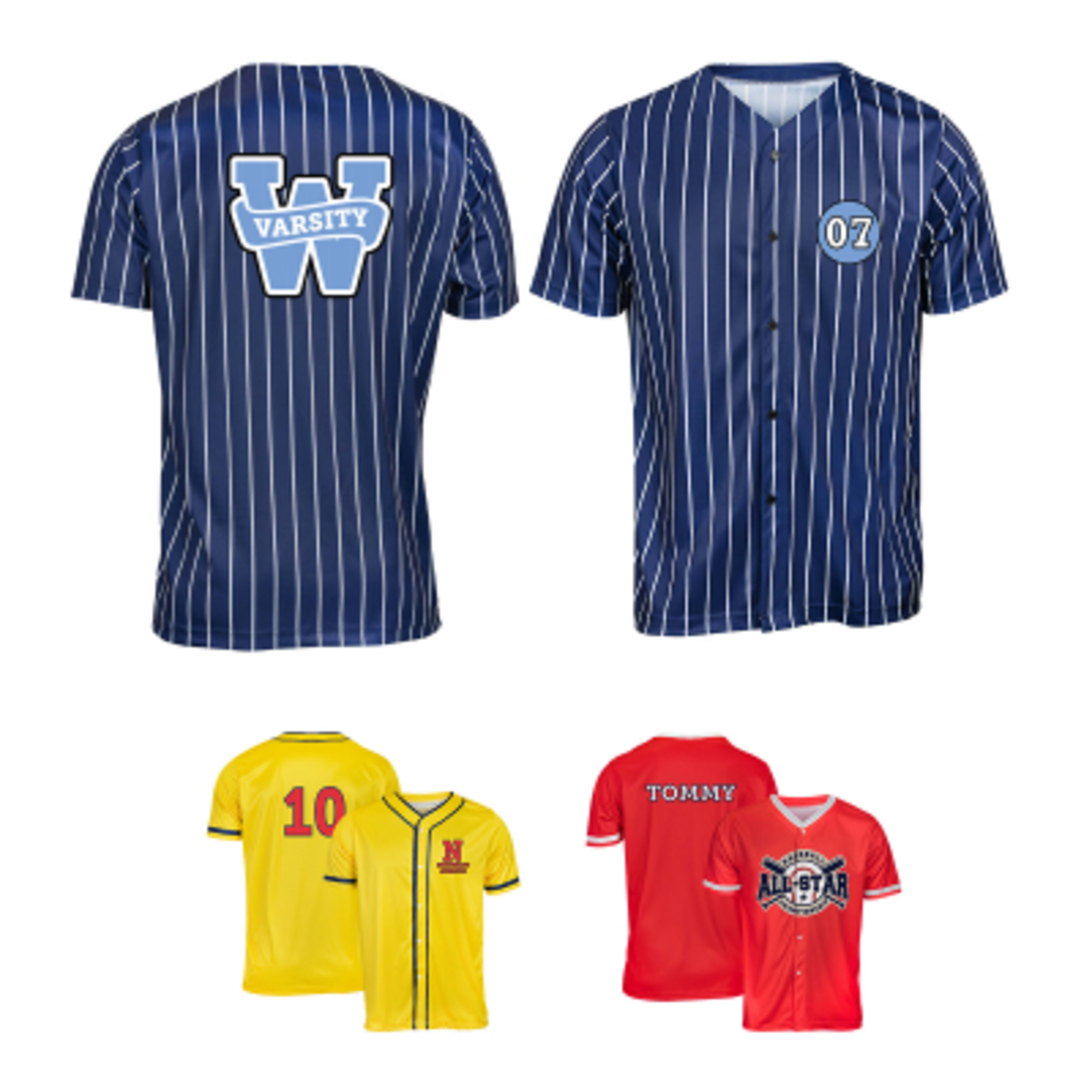 Custom Sublimated Baseball Jersey Moisture Wicking Polyester (Unisex) - Group Shot - promotional product with custom logo