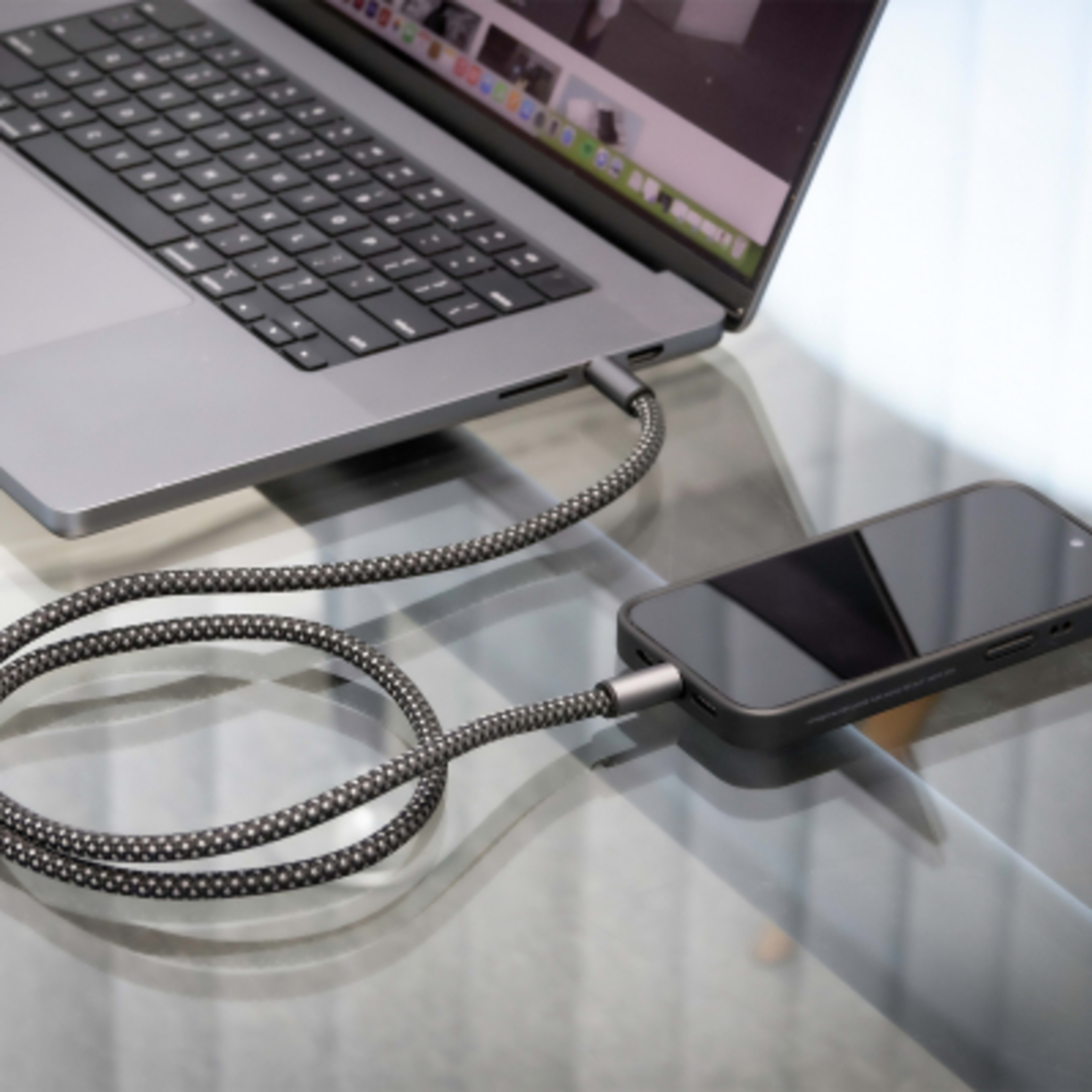 USB-C Charging Cable Recycled Nylon 60W Type-C to Type-C - In Use - product view 4
