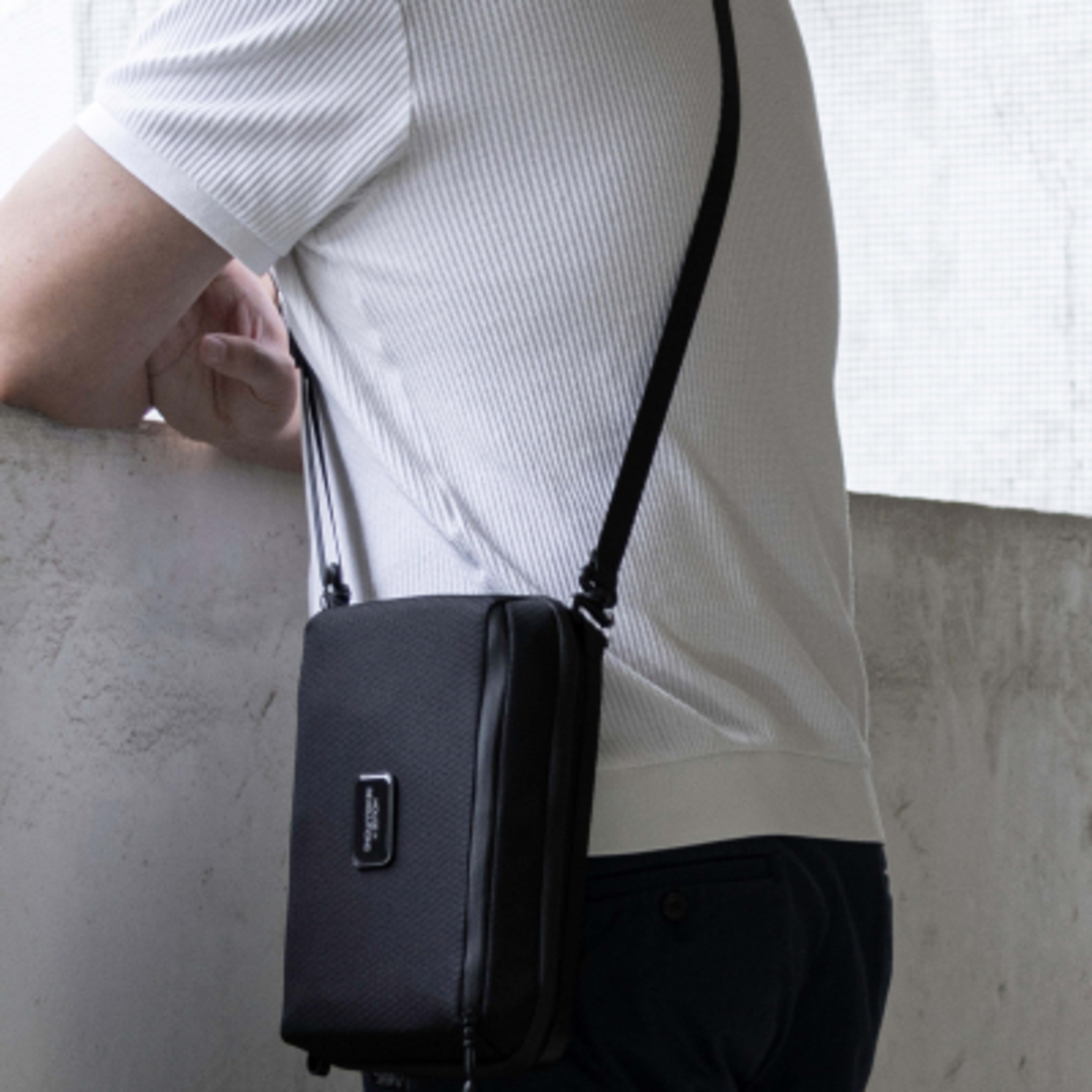 Crossbody Bag ECO Waterproof rPET Water Repellent - 30 x 47 cm - Black - Inuse1 - product view 4