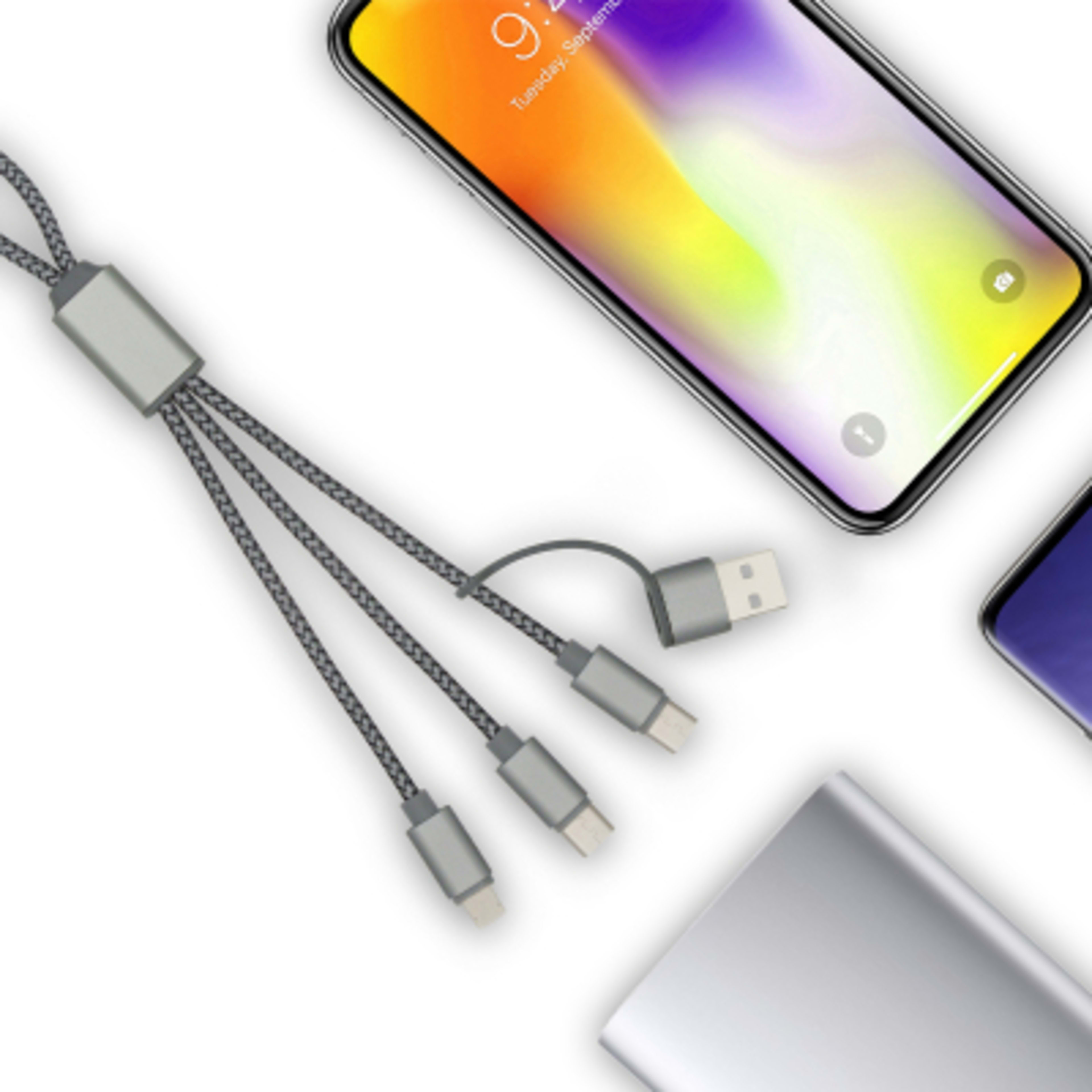 3-in-1 Charging Cable rPET Woven 2.1A - 3 ft - Inuse2 - product view 4