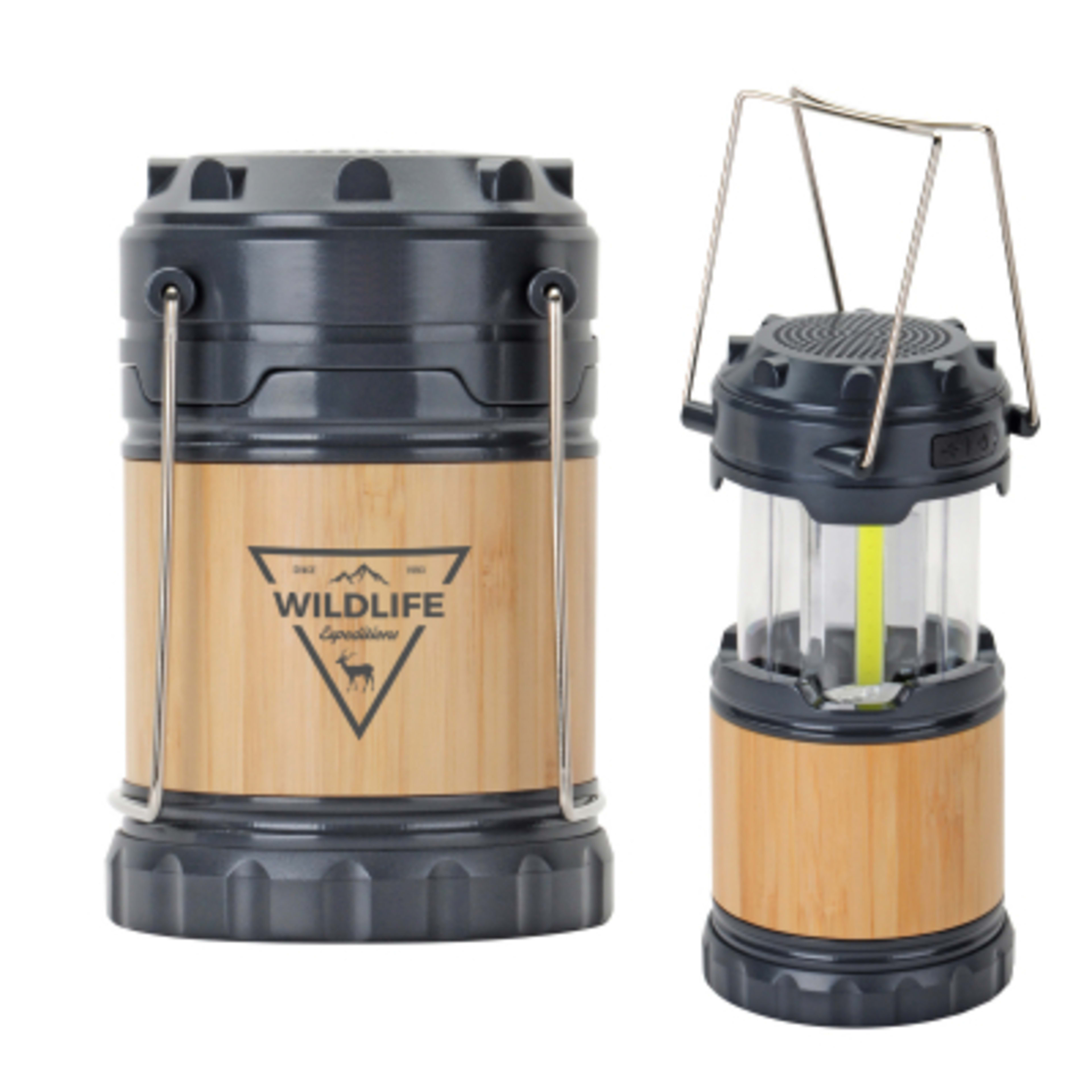 Bamboo Pop-Up Lantern with Bluetooth Speaker - 3.5 in - Charcoal - Padprint - product view 2