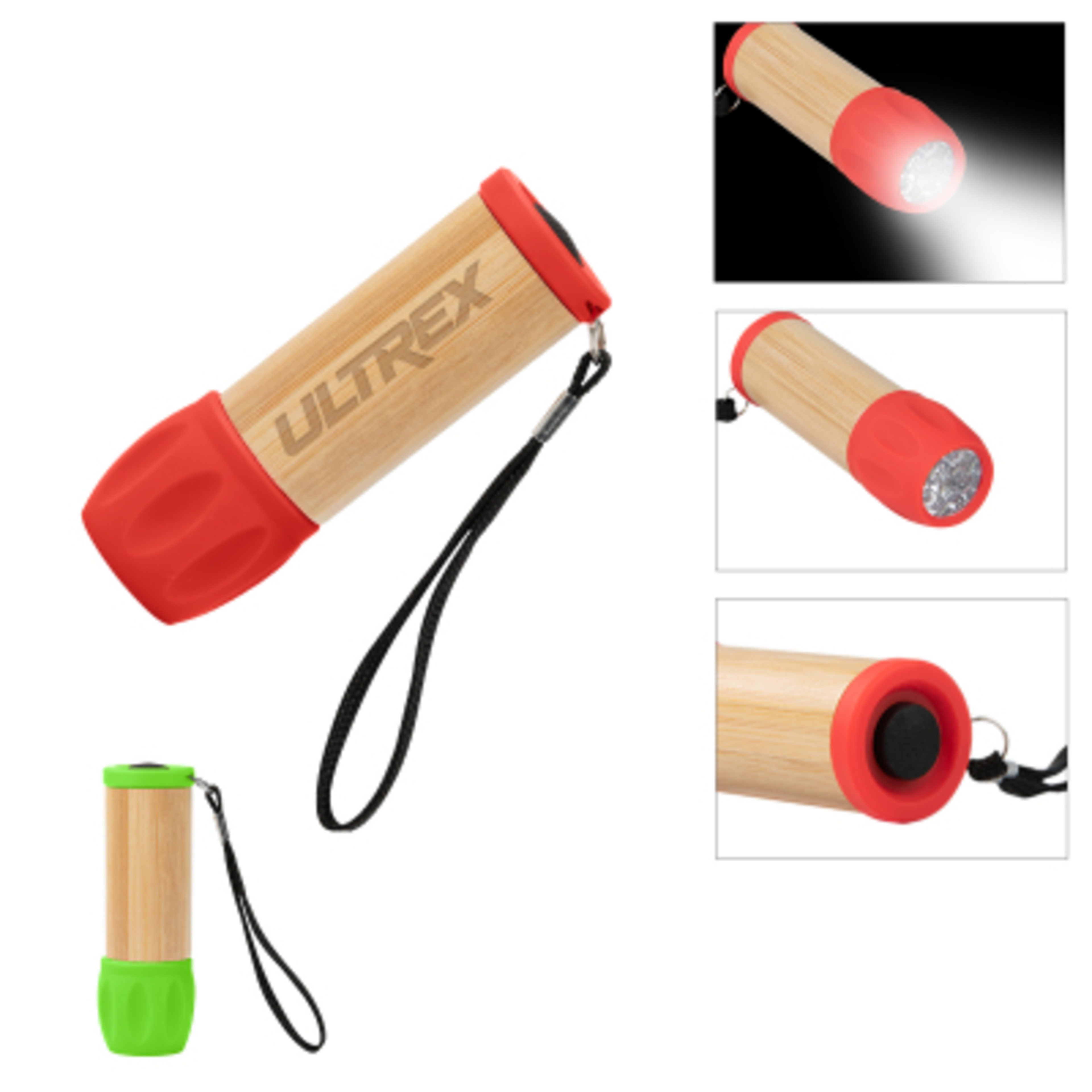 Bamboo Flashlight 9 LED Push Button - 4 in - Group Shot - promotional product with custom logo
