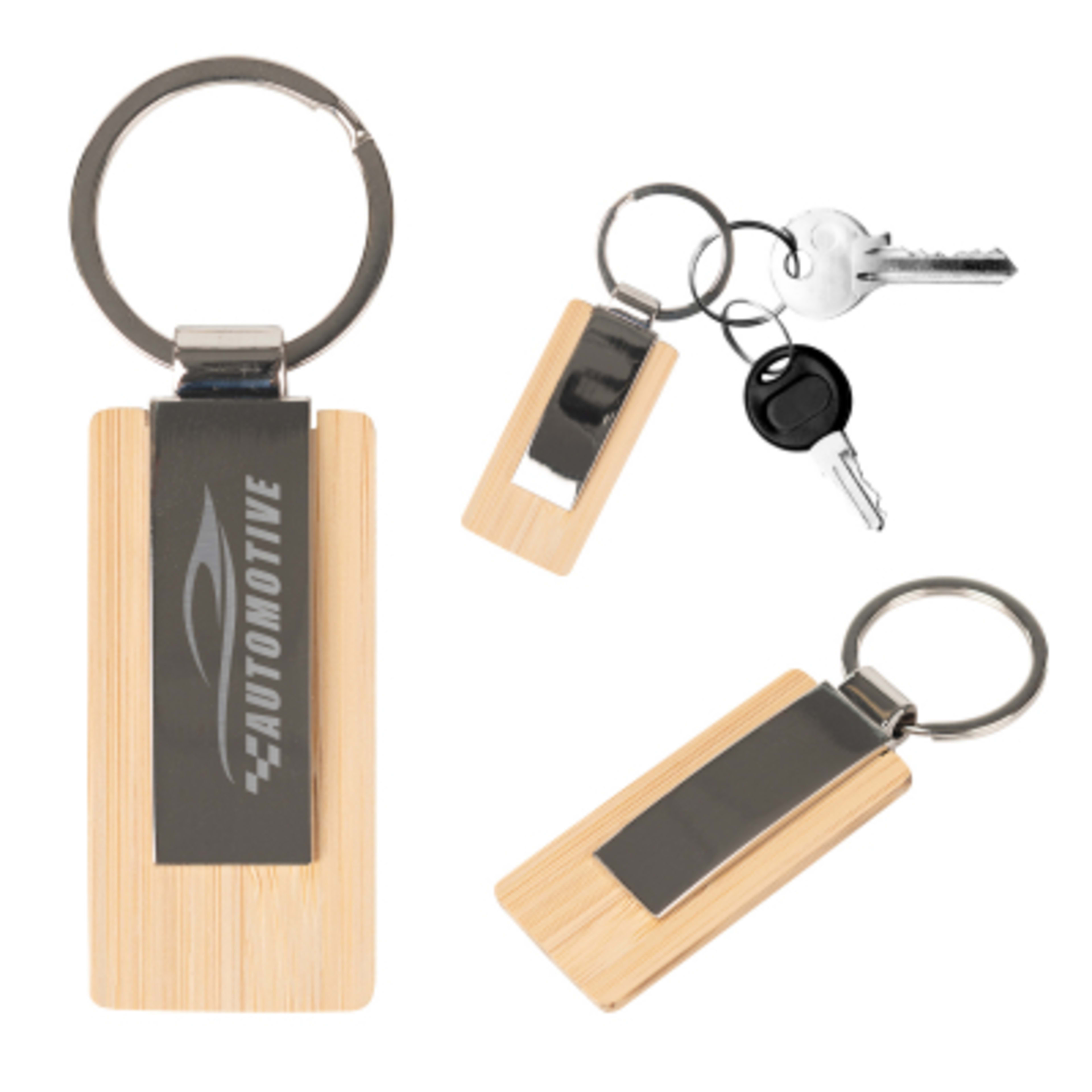 Bamboo Key Tag Rectangular Zinc Alloy - 1 x 2.5 in - Group Shot - product view 1
