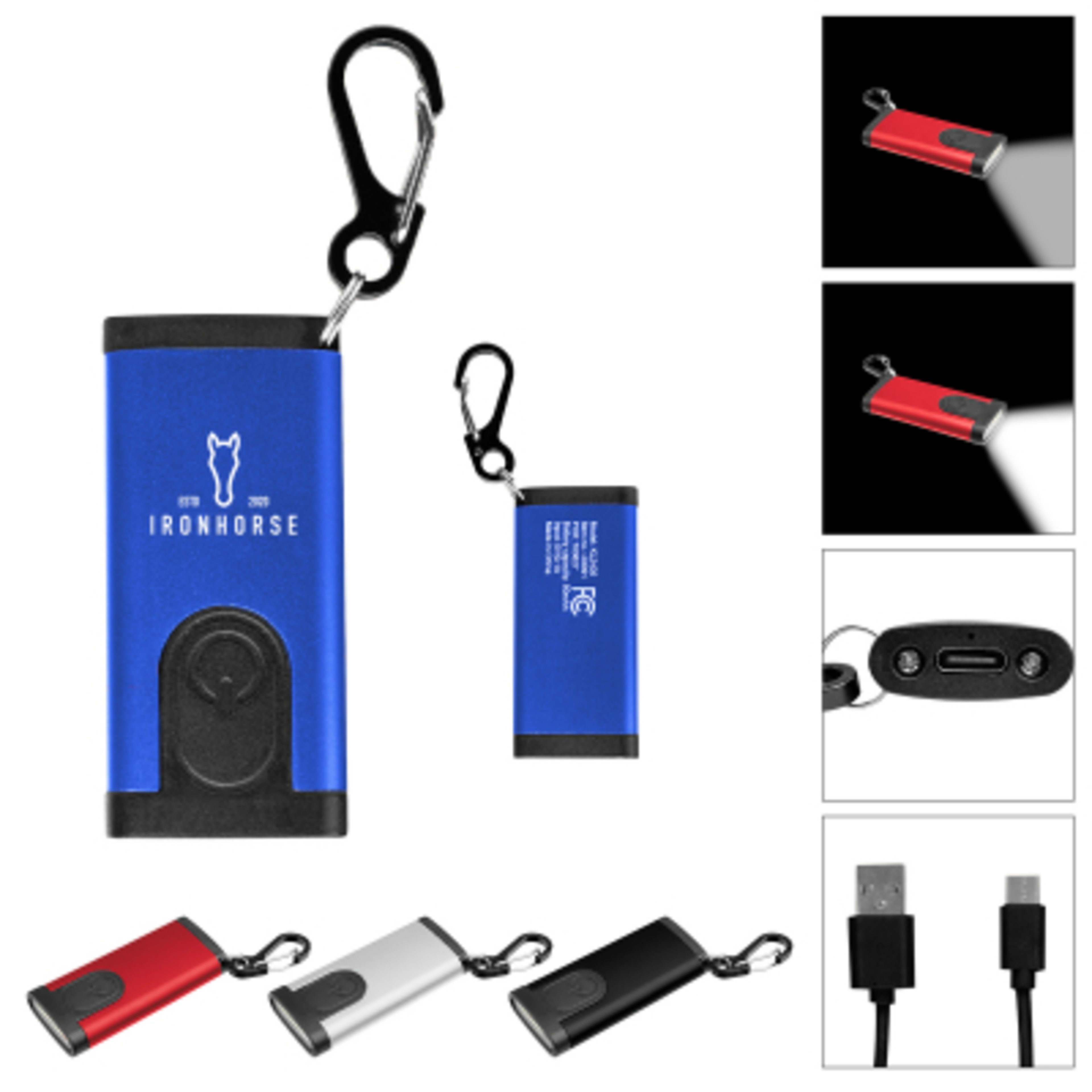 COB Flashlight Rechargeable with Carabiner - 2 in - Group Shot - product view 2