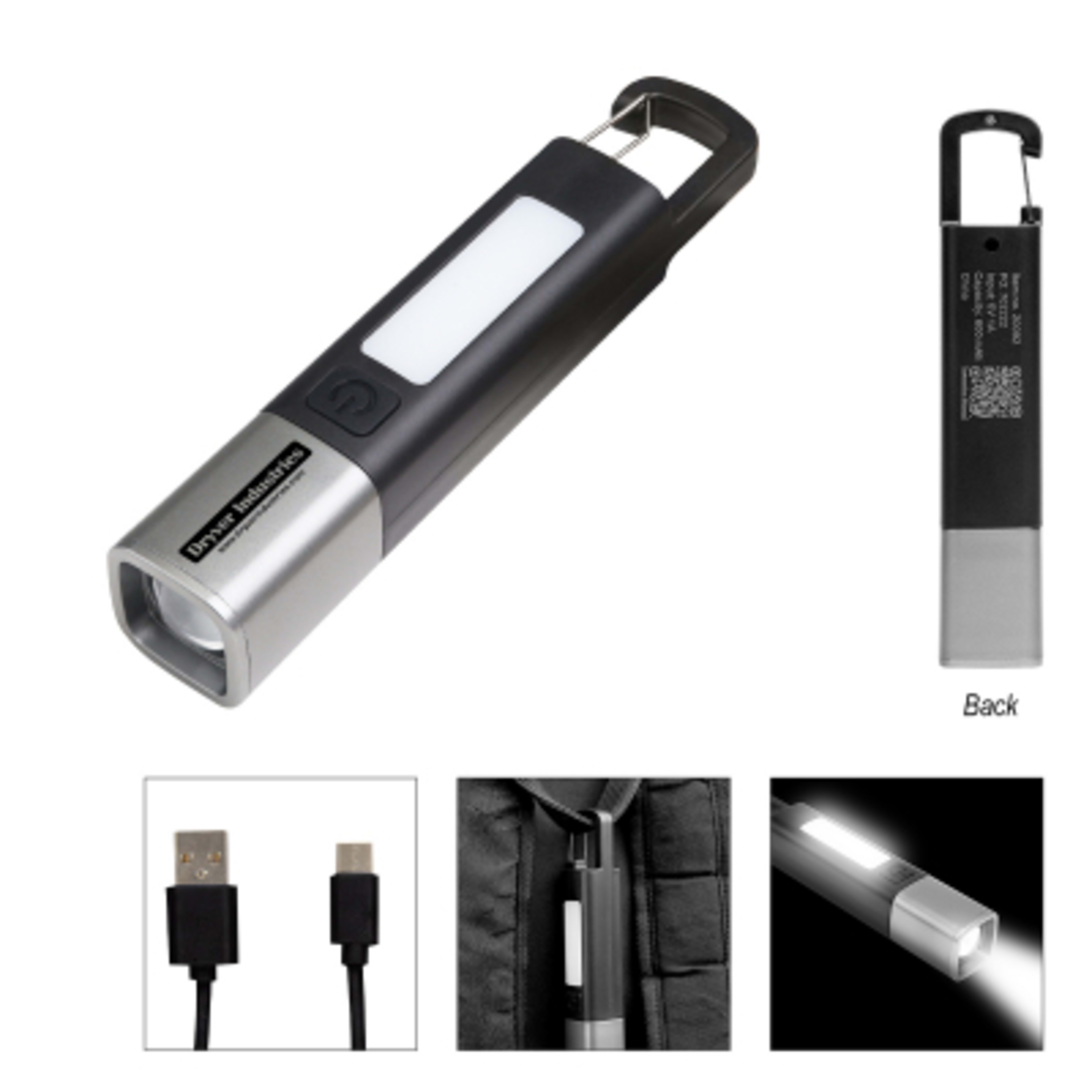 COB Flashlight Rechargeable Dual Light - 6 in - Black/GMT - Padprint - product view 2
