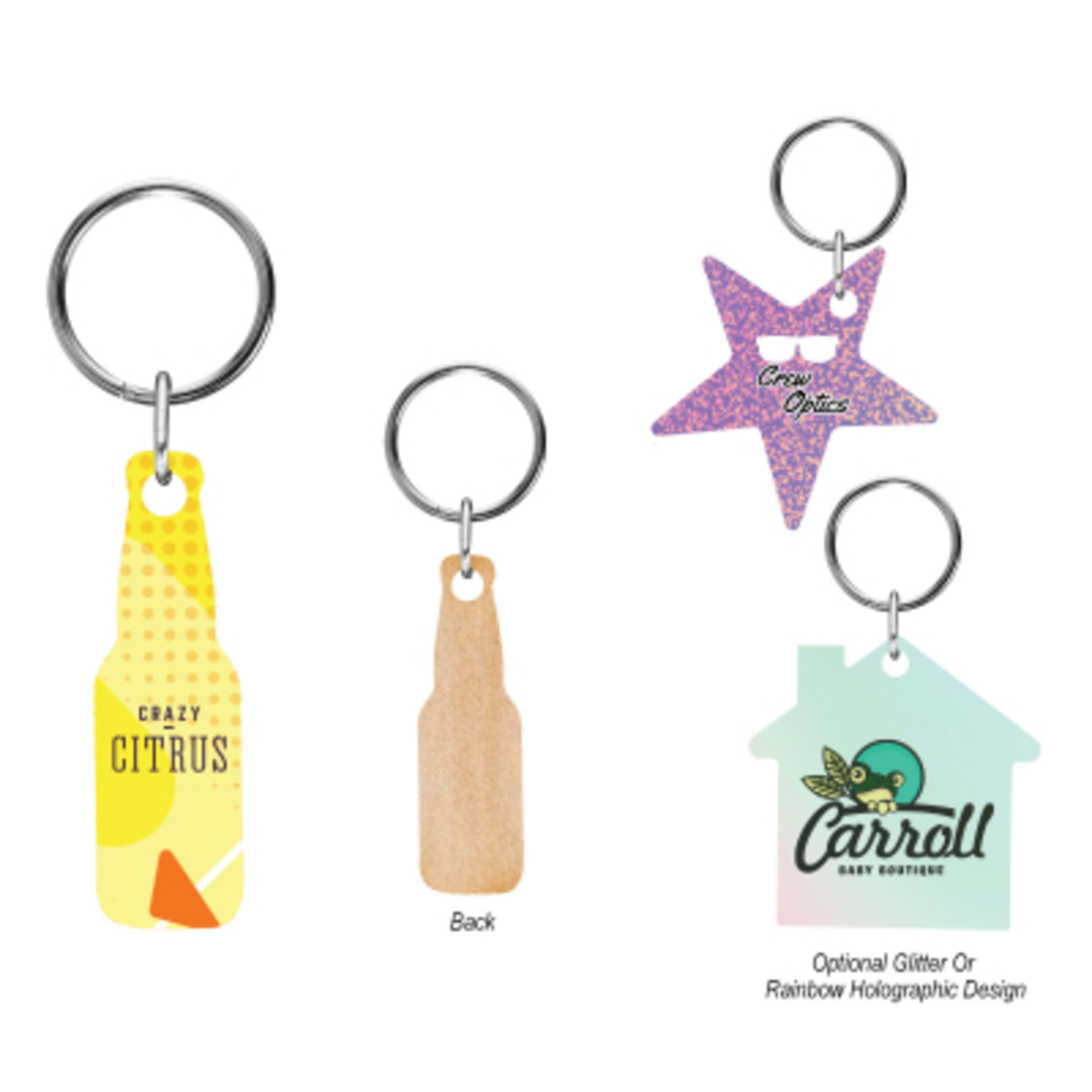 Wood Key Tag Full Color Edge-to-Edge - 2 x 1 in - Group Shot - promotional product with custom logo