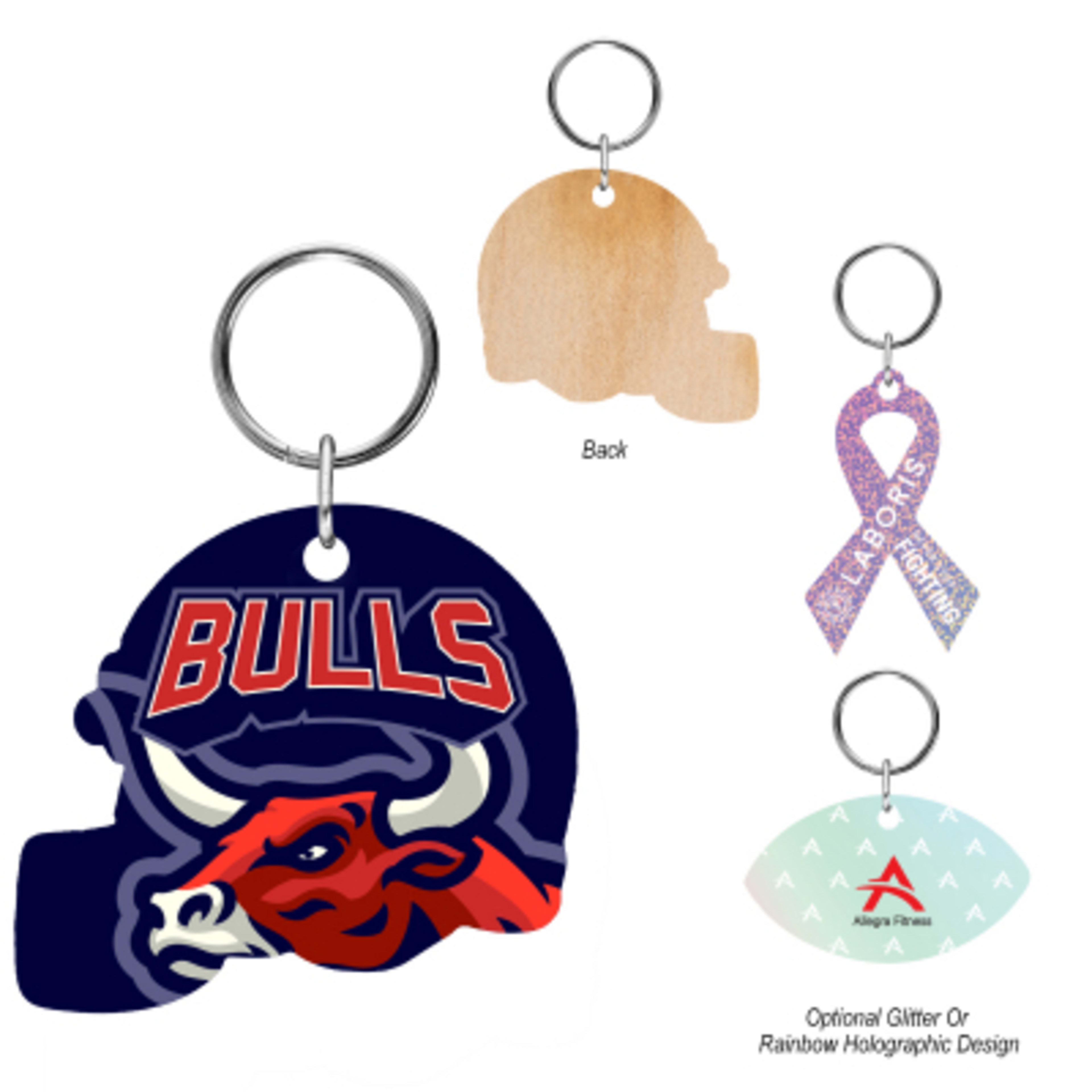 Wood Key Tag Full Color Edge-to-Edge - 4 x 1 in - Group Shot - product view 1