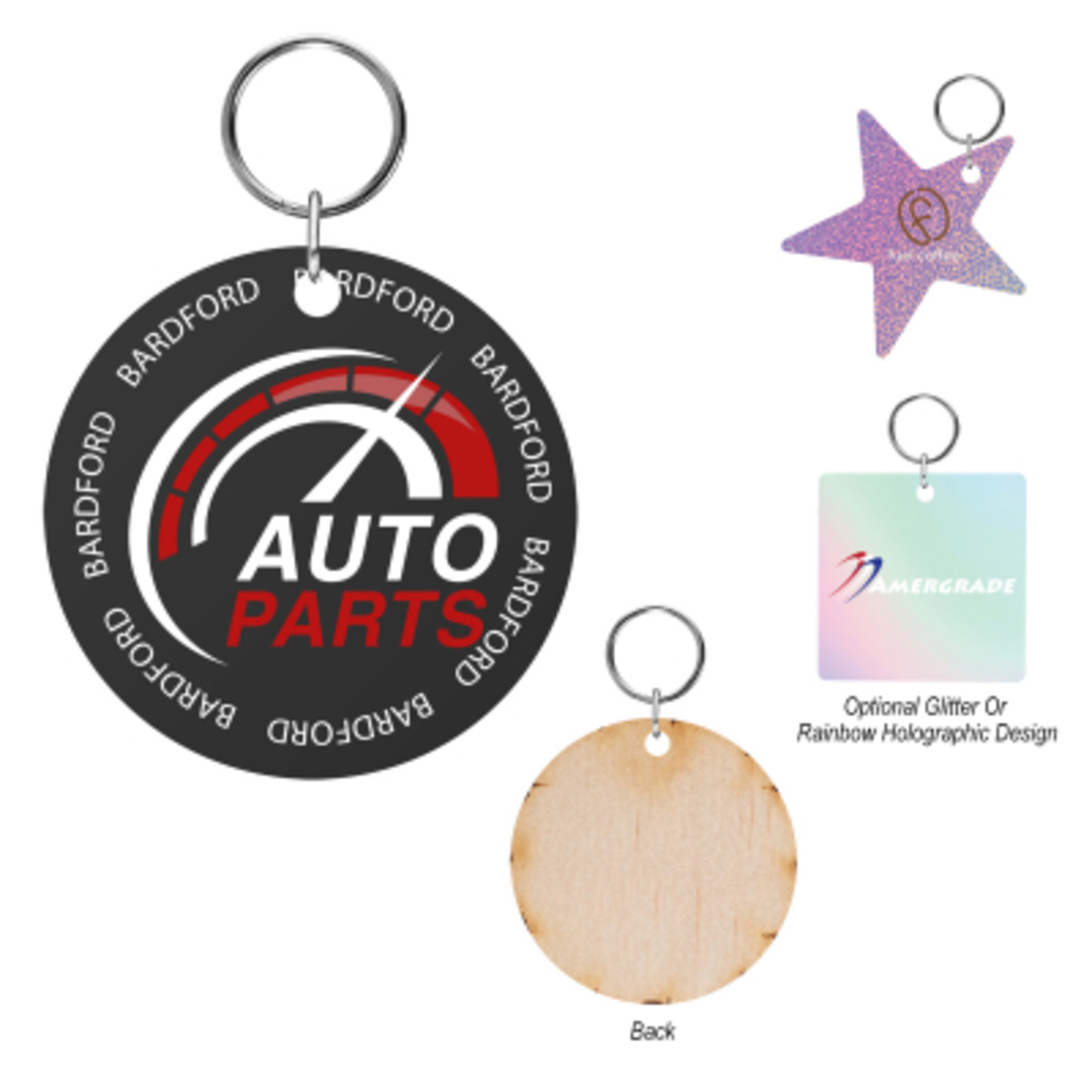 Wood Key Tag Full Color Edge-to-Edge - 6 x 1 in - Group Shot - product view 1