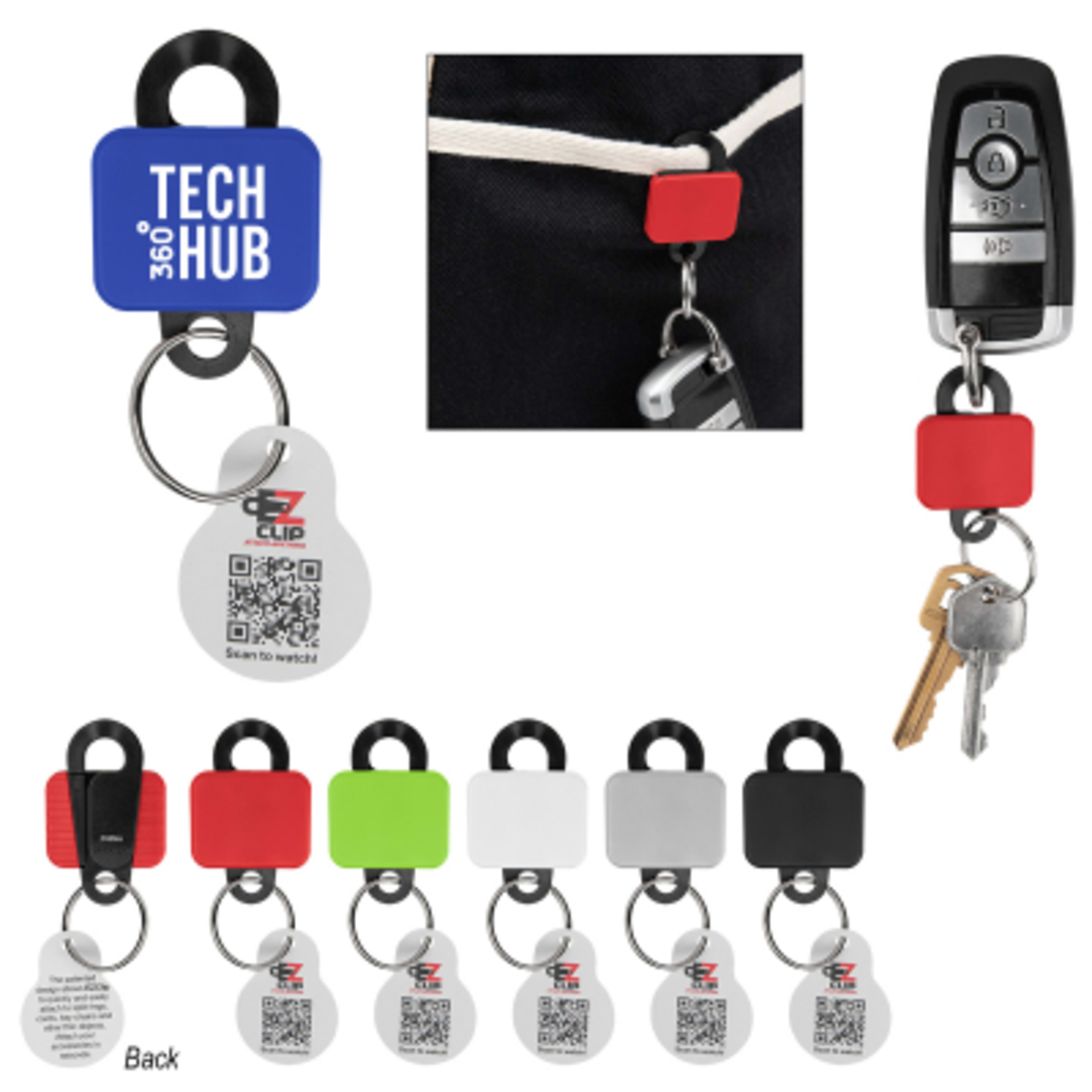 Custom Keychains Clipster Tag with Belt Clip - 1.25 x 2.75 in - Group Shot - product view 1