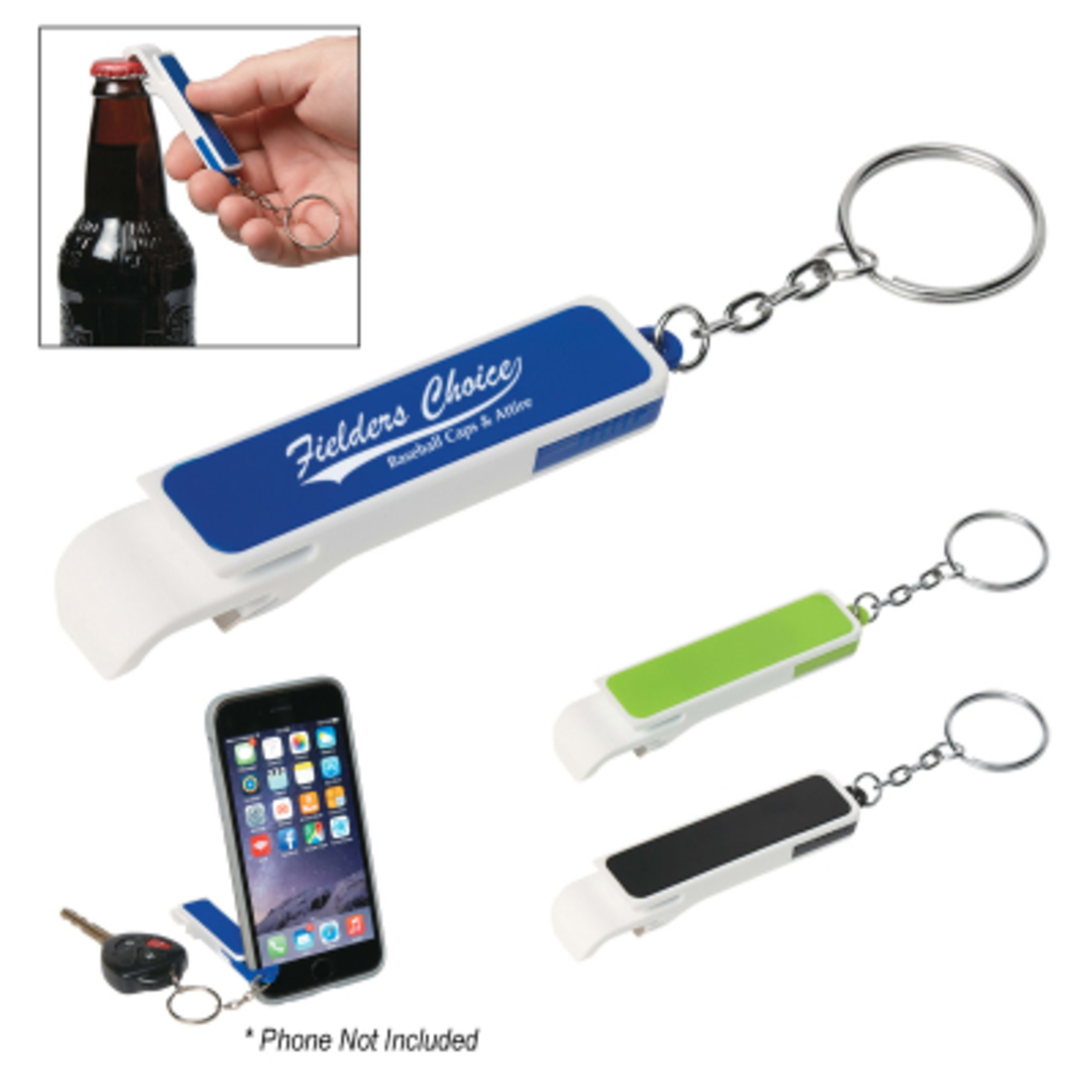Custom Keychains Bottle Opener Phone Stand - 3 in - Group Shot - product view 2