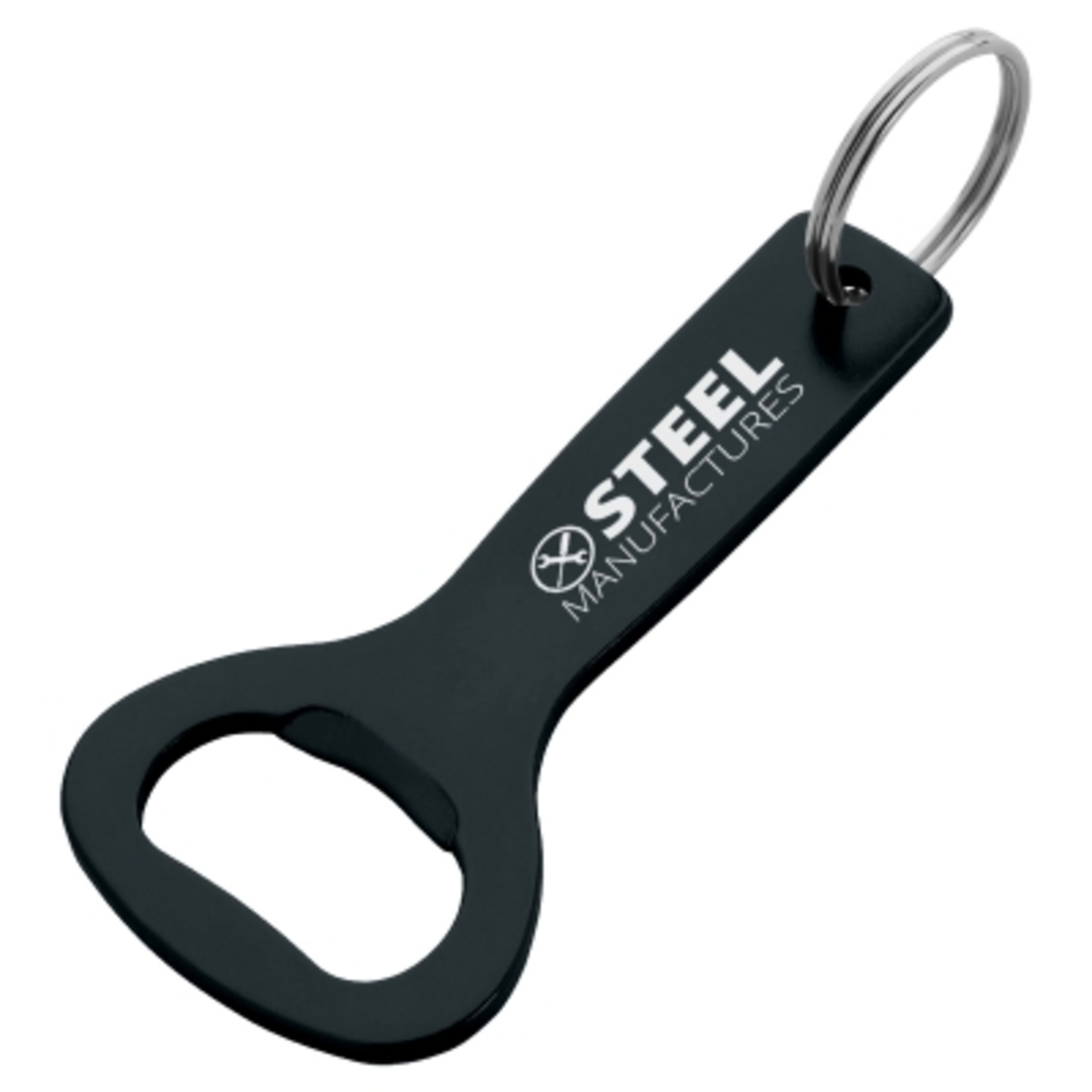 Bottle Opener Keychain Aluminum Long Handle - 1.5 x 4 in - Black - Laser - promotional product with custom logo