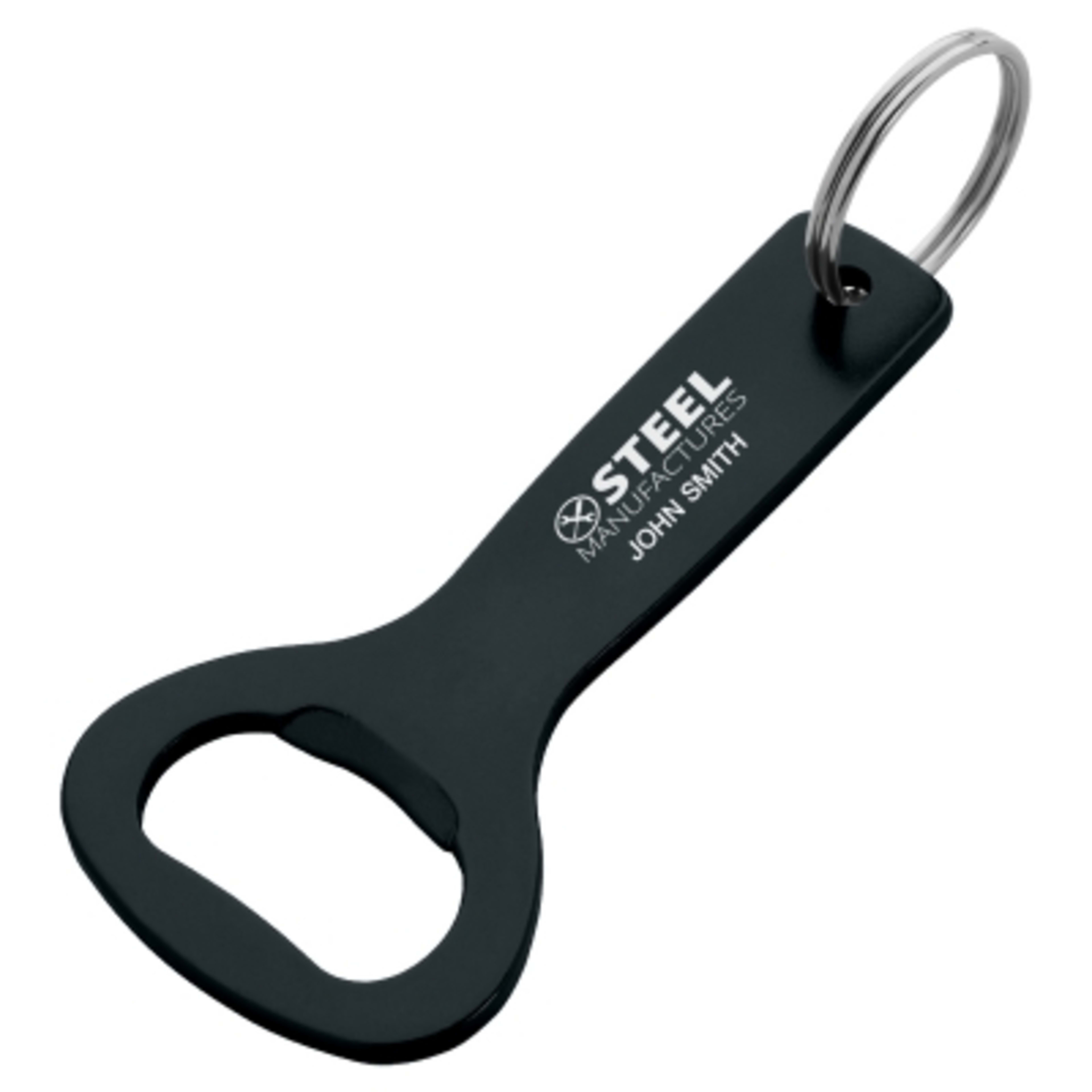 Bottle Opener Keychain Aluminum Long Handle - 1.5 x 4 in - Black - Personalization Laser - product view 2