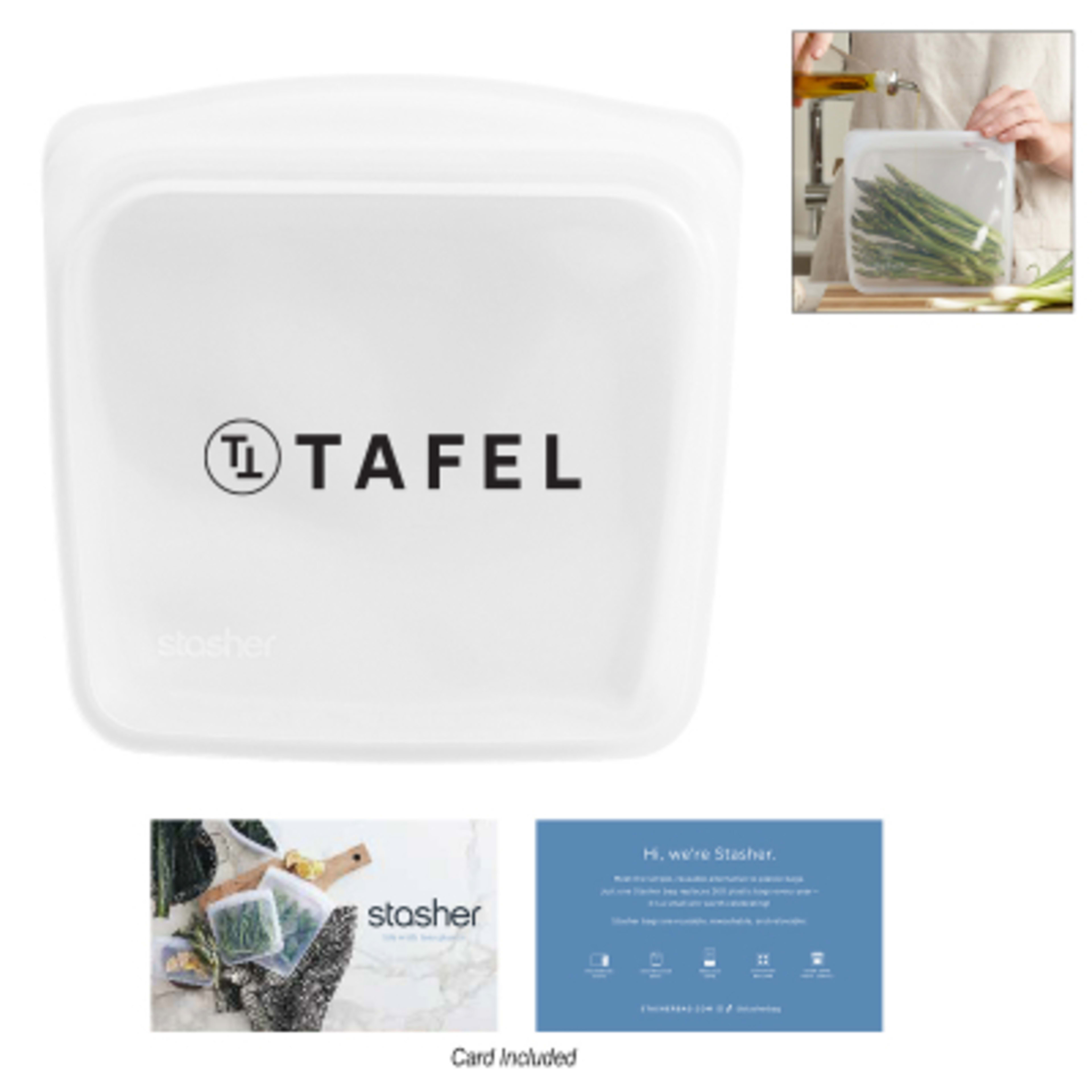 Stasher Silicone Sandwich Bag Reusable - 7.5 x 7 in - Group Shot - promotional product with custom logo
