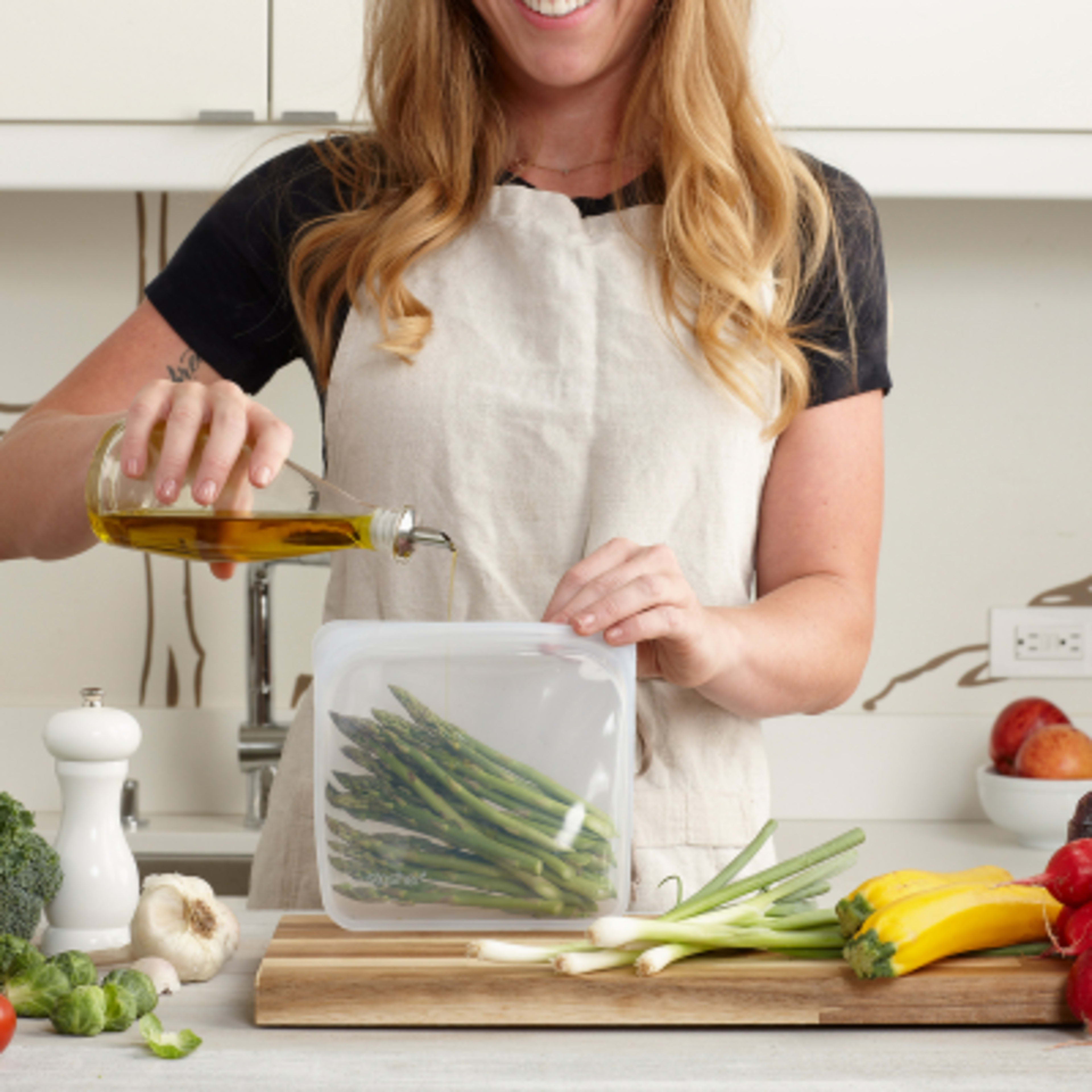 Stasher Silicone Sandwich Bag Reusable - 7.5 x 7 in - Asparagus - product view 6