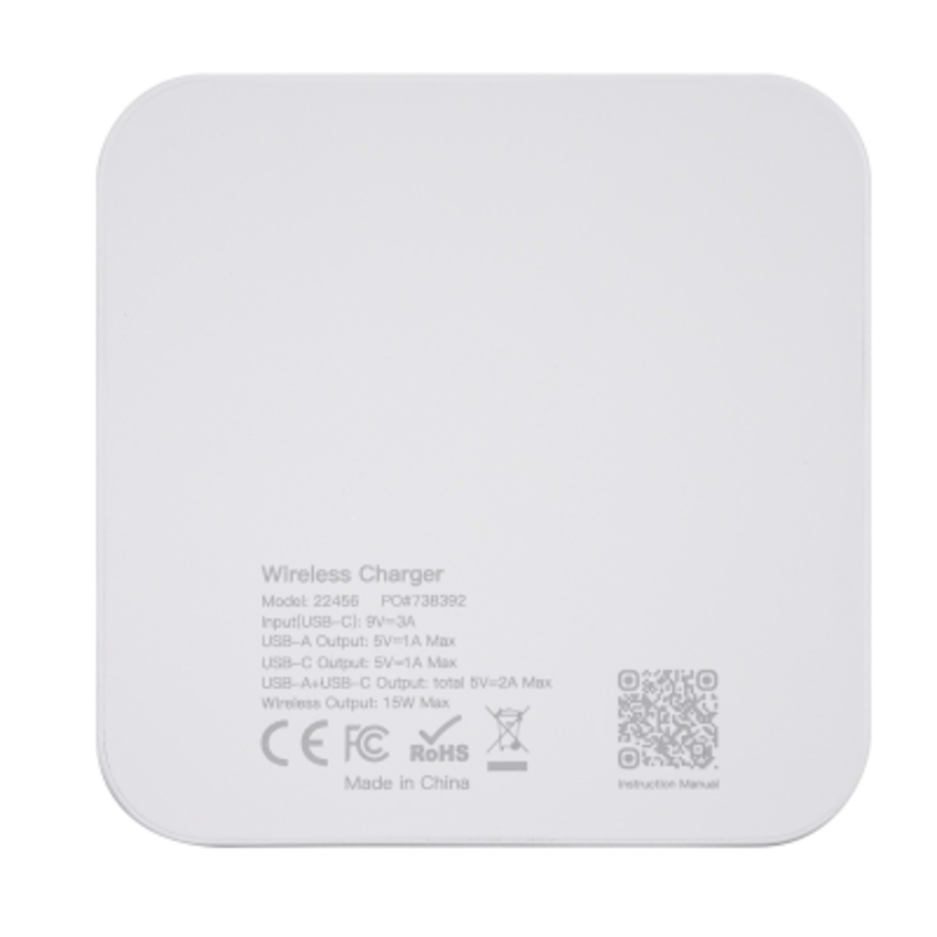 Wireless Charging Pad USB Hub 2-Port 15W - 3.25 in - White - Bottom - product view 6