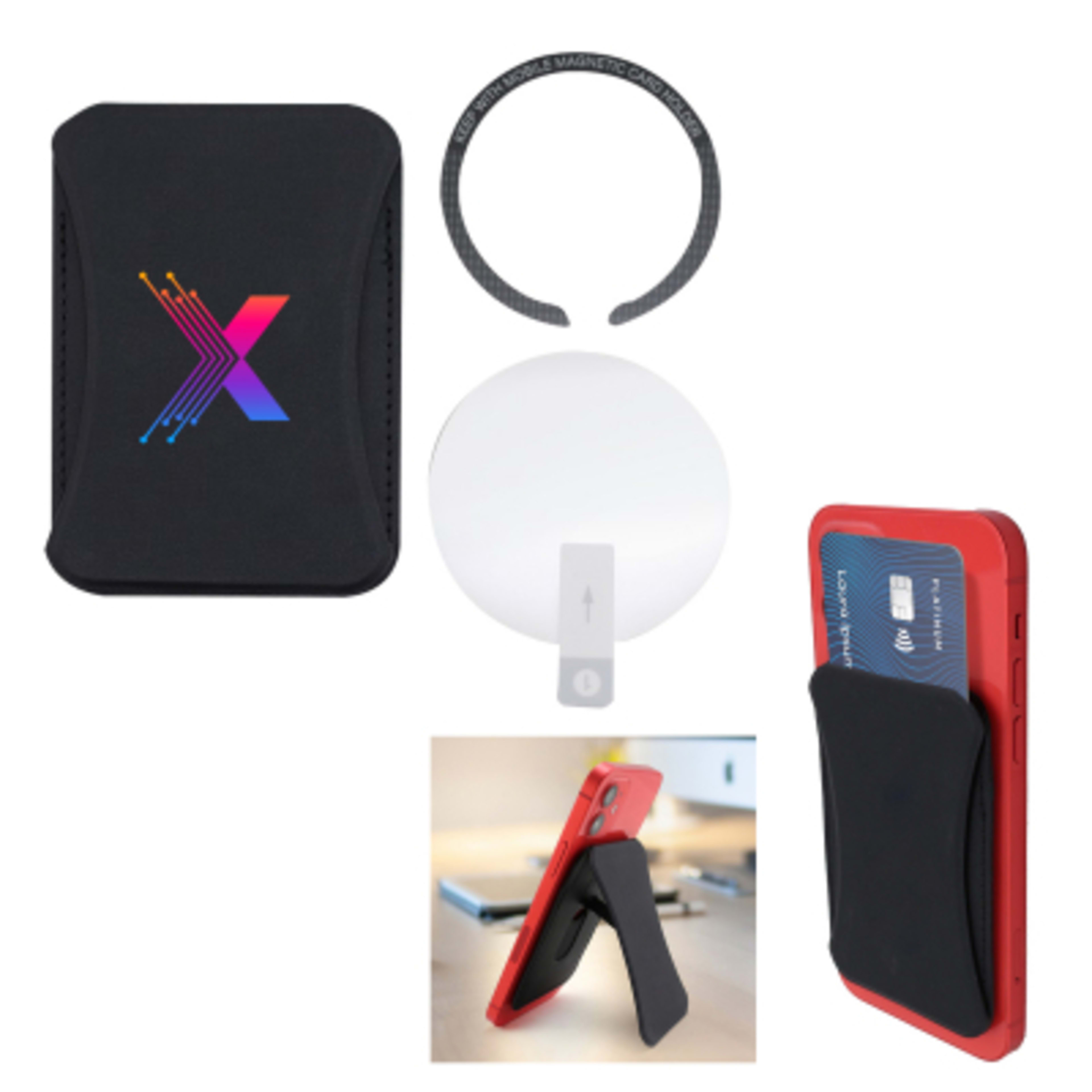 Magnetic Phone Wallet Stand with Card Storage - 2.56 x 3.83 in - Group Shot - product view 2