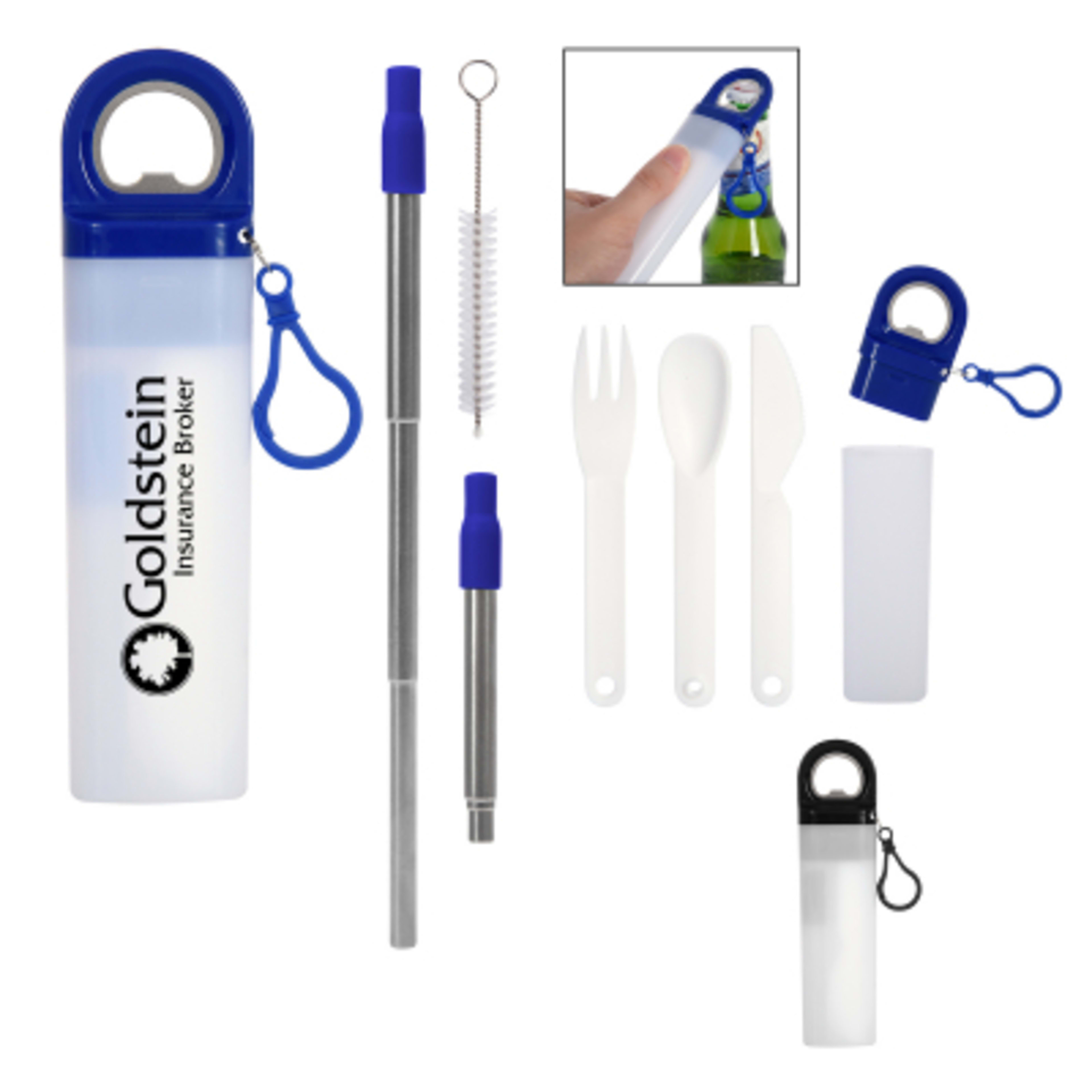 Reusable Utensil Kit with Stainless Steel Straw - 6.75 in - Group Shot - product view 3