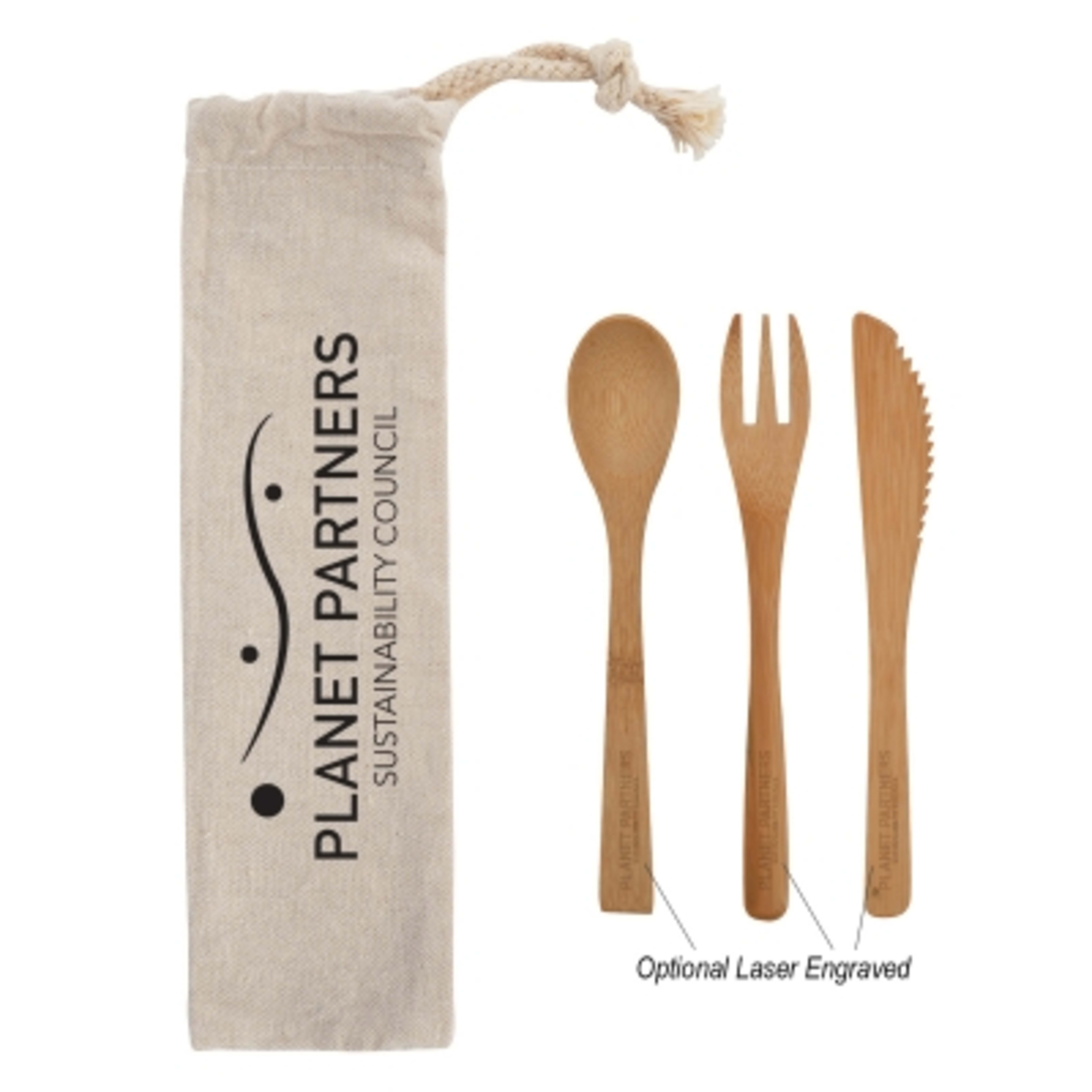 Bamboo Utensil Set with Cotton Travel Pouch - 6 in Utensils - Group Shot - product view 2