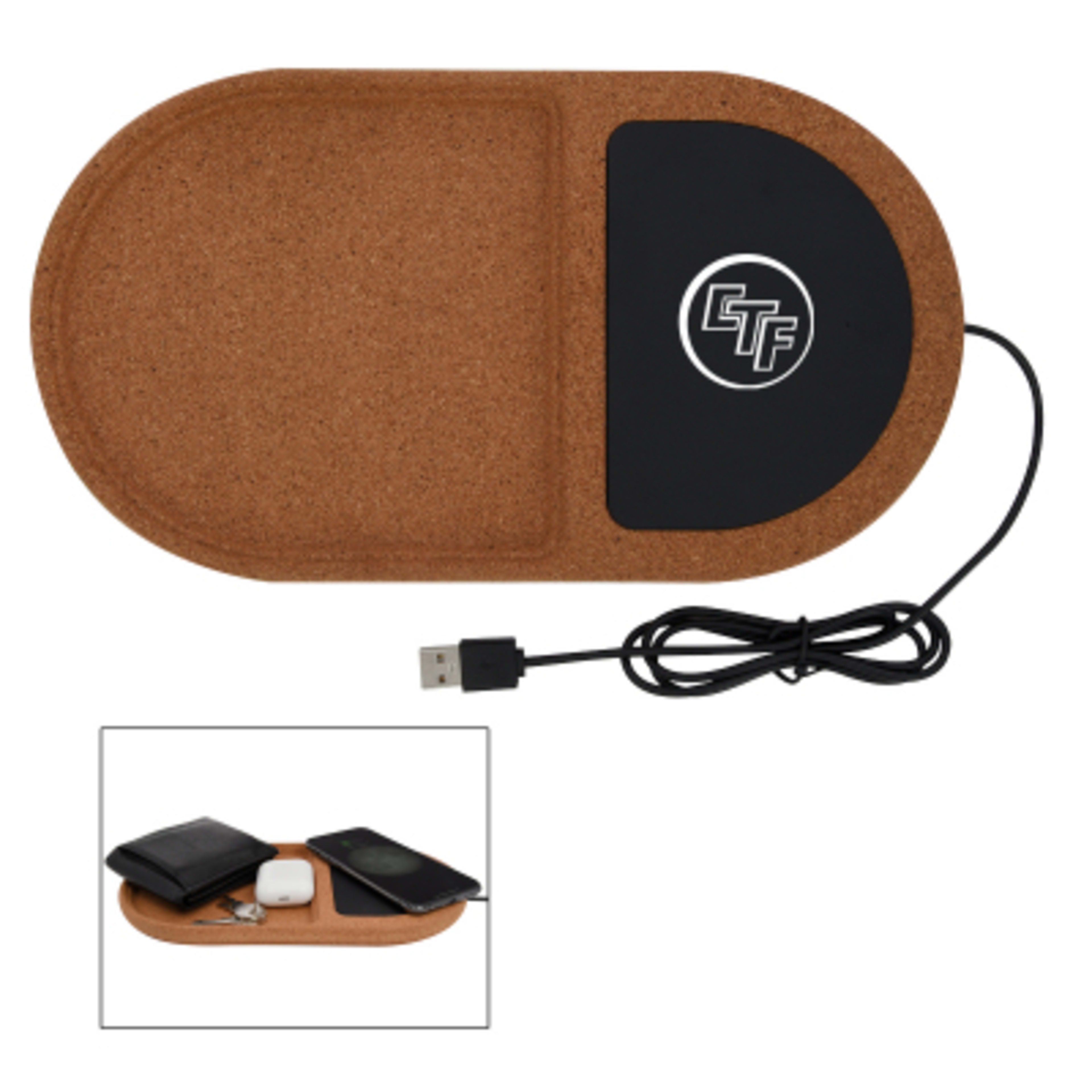 Cork Wireless Charging Pad with Desktop Organizer - 10.5 in - Group Shot - product view 2