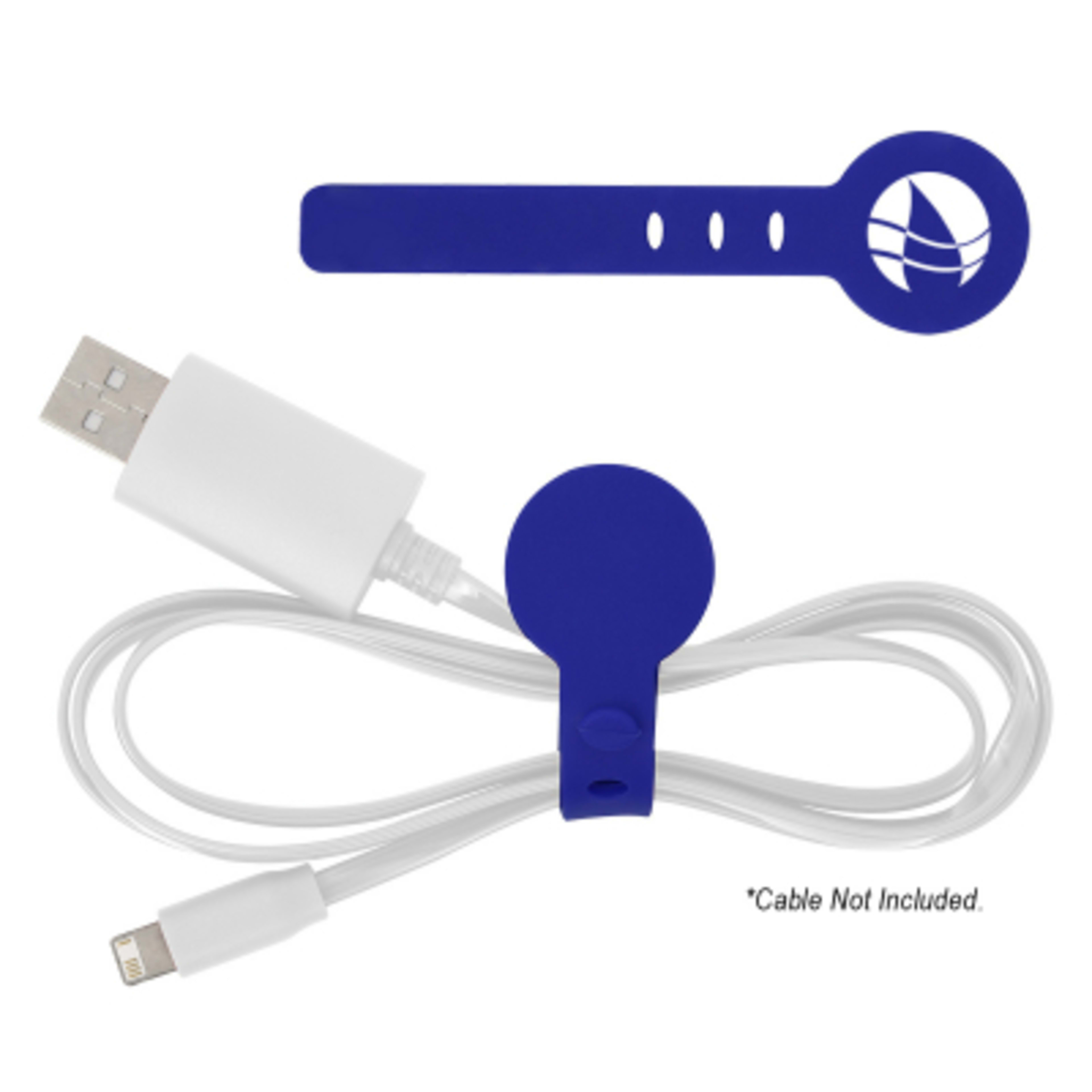 Adjustable Silicone Cable Tie for Cord Organization - 3.6 in - Blue - Silkscreen - product view 1