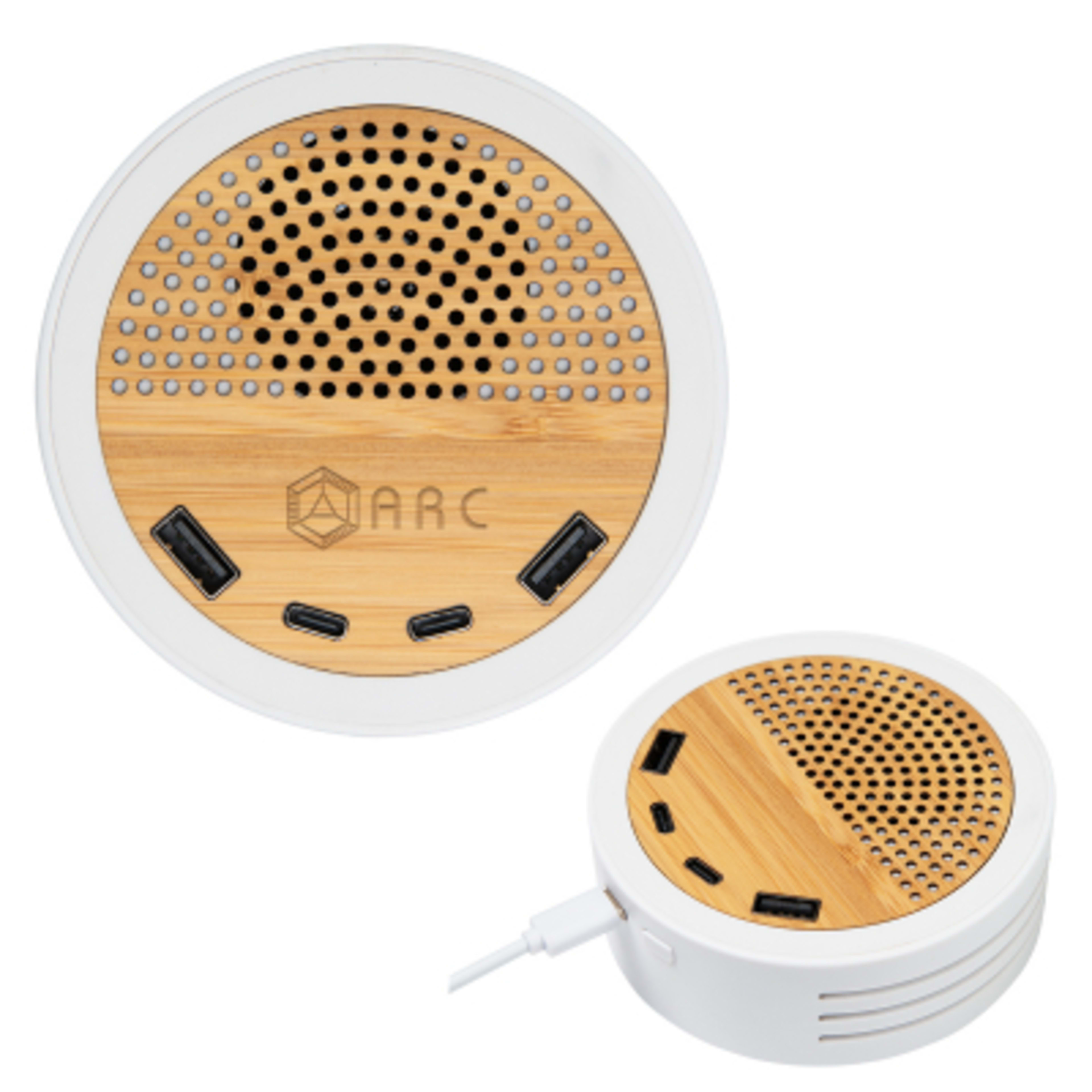 Speaker Charger Bamboo Recycled ABS - 4 in - White - Laser - product view 1