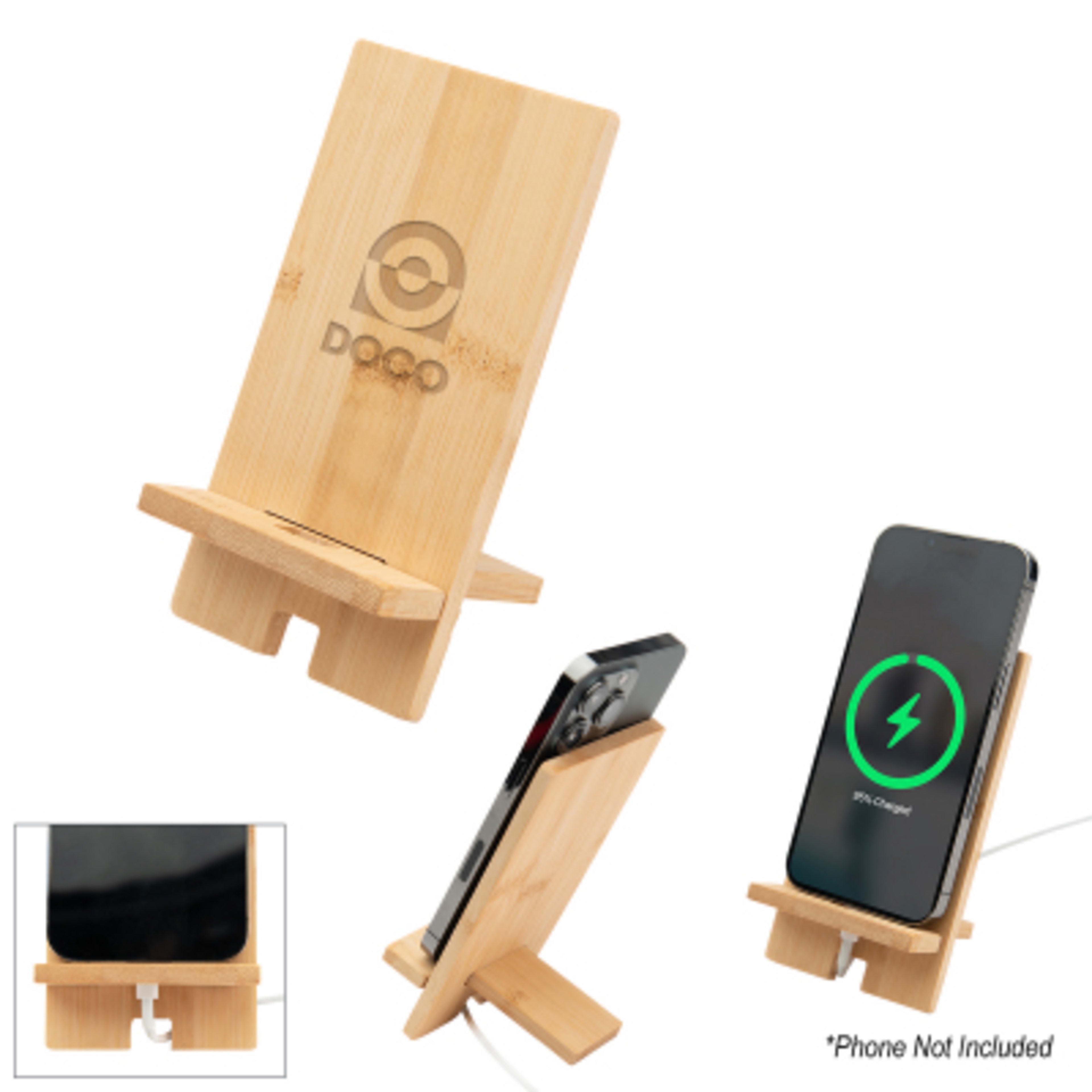 Phone Stand Bamboo Charging Slot - 3 x 5.5 in - BAM/BOO - Laser - product view 2