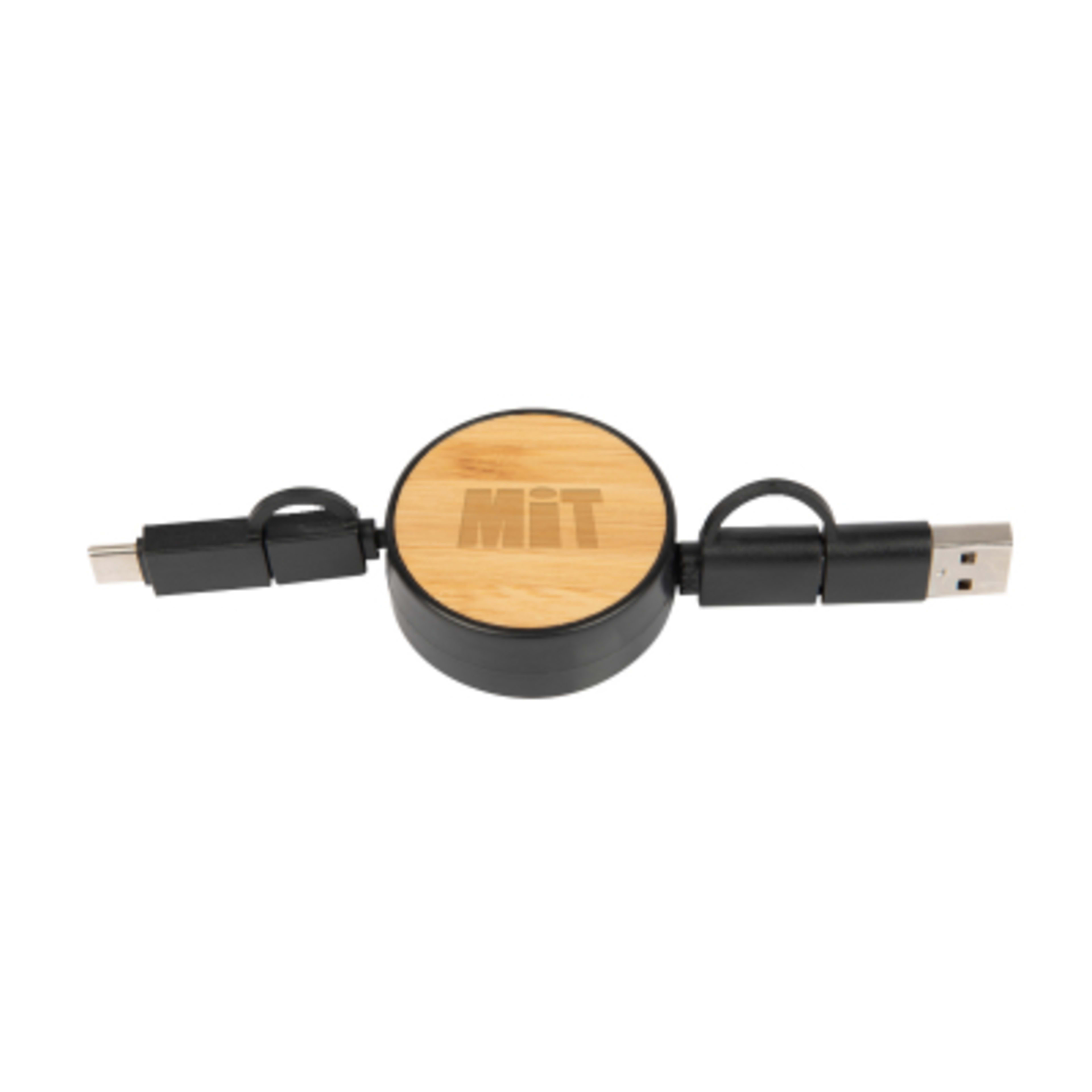 Charging Cable Bamboo Retractable 3-in-1 - Black - Laser - product view 1