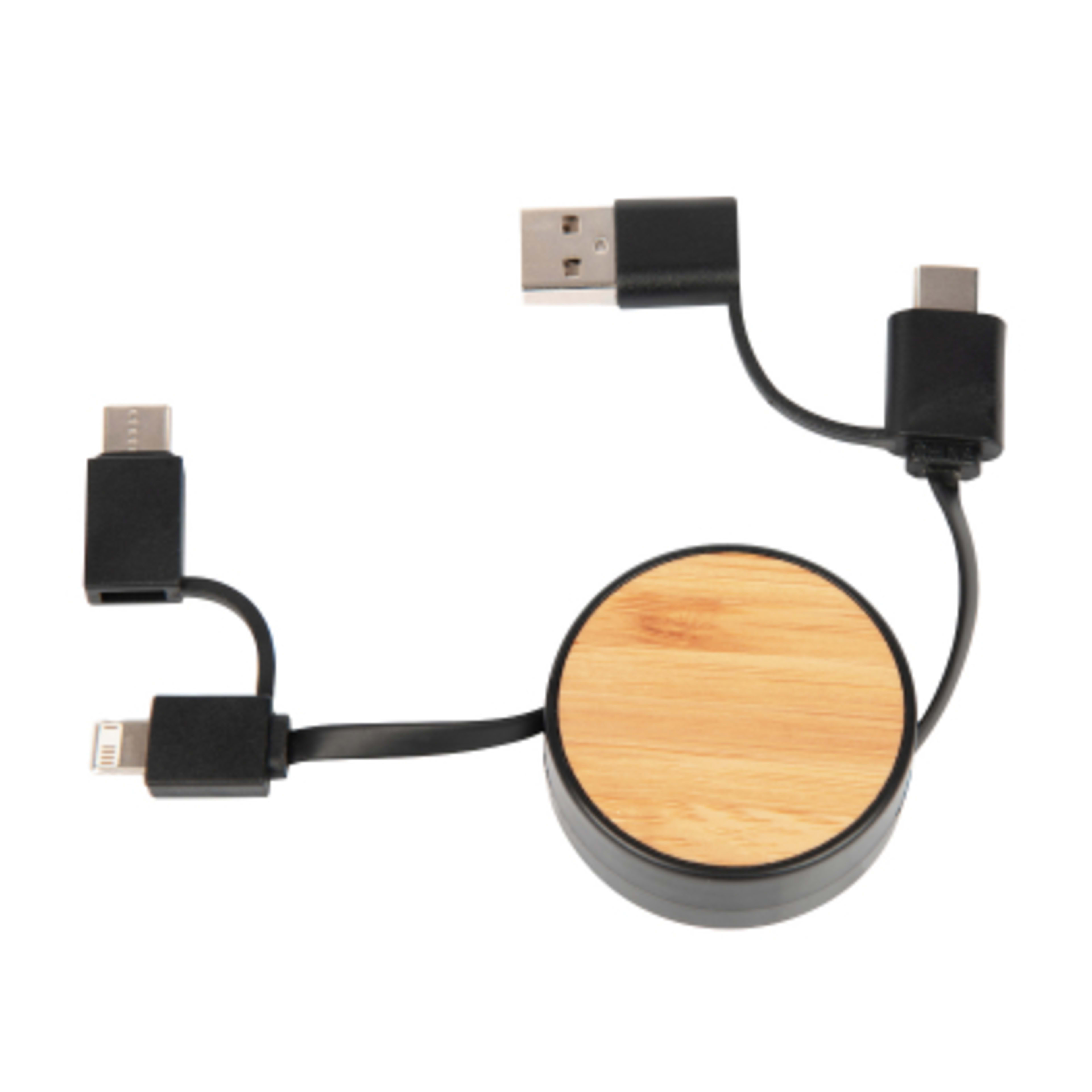 Charging Cable Bamboo Retractable 3-in-1 - Black - Cable - product view 6