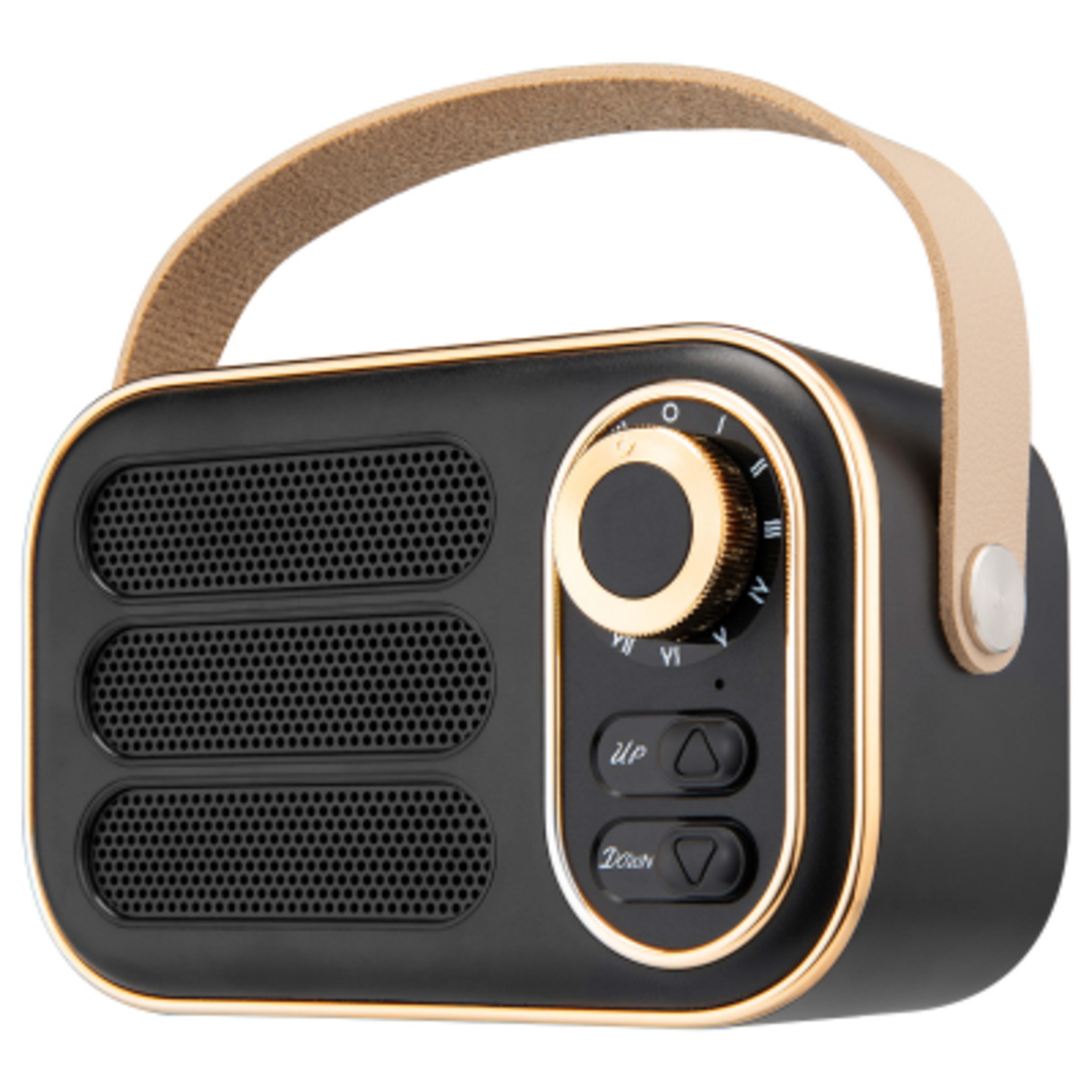 Wireless Speaker Retro Boom FM Radio - 5 in - Black/Gold - Angle - product view 2