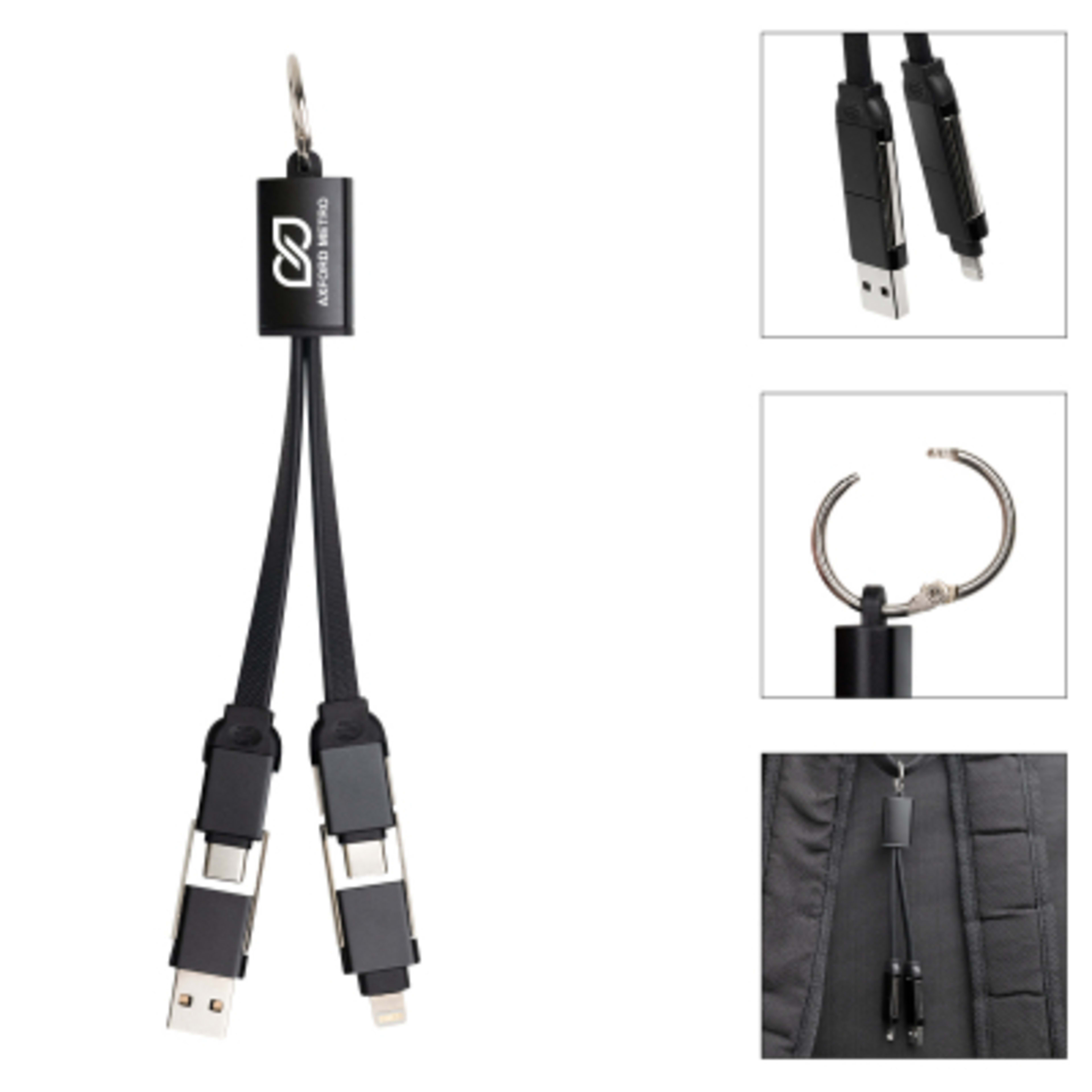Multi-Device Charging Cable with Carabiner - 5.75 in - Group Shot - product view 1