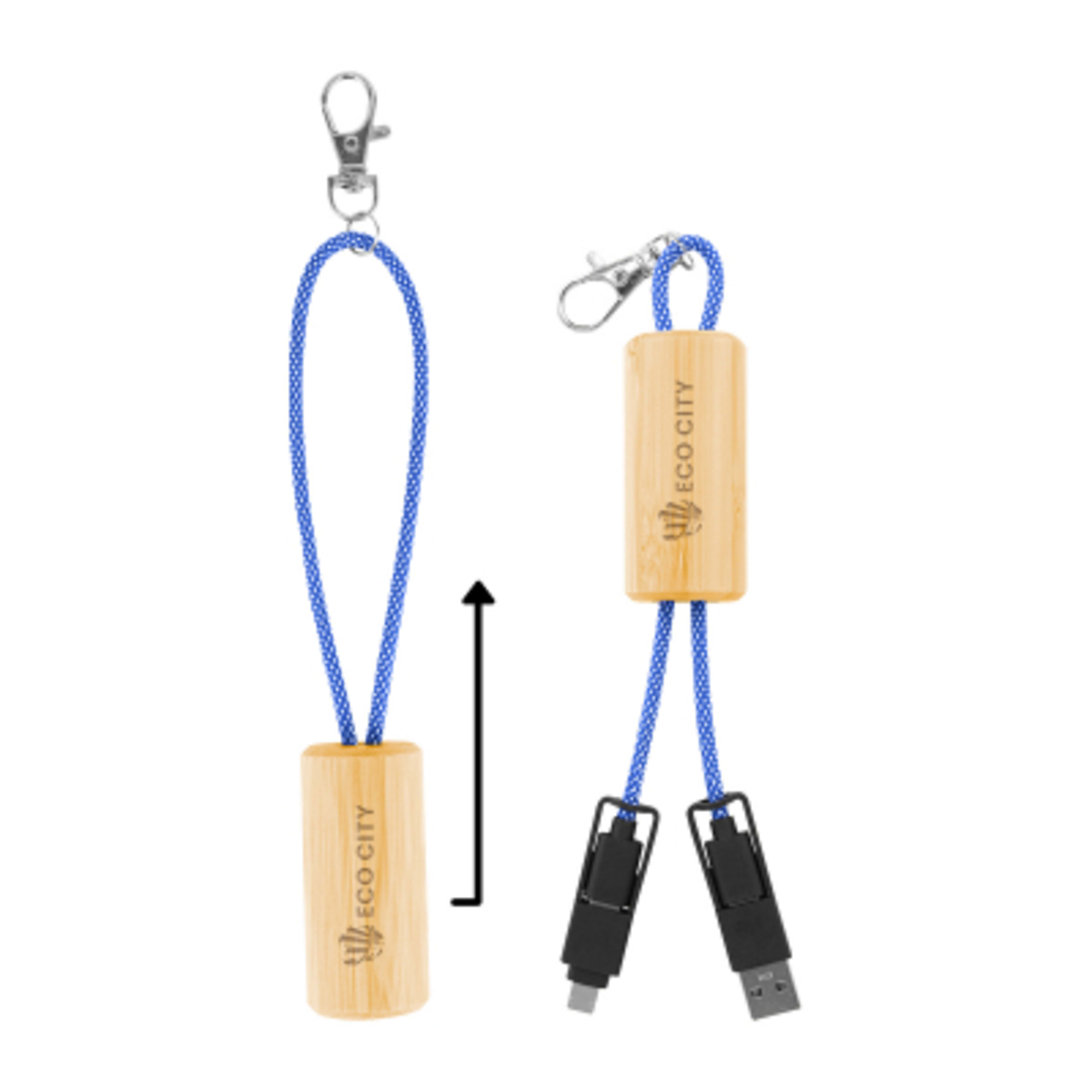 Bamboo Multi-Device Charging Cable Slider - 11.75 in - Royal/BAM - Laser - promotional product with custom logo