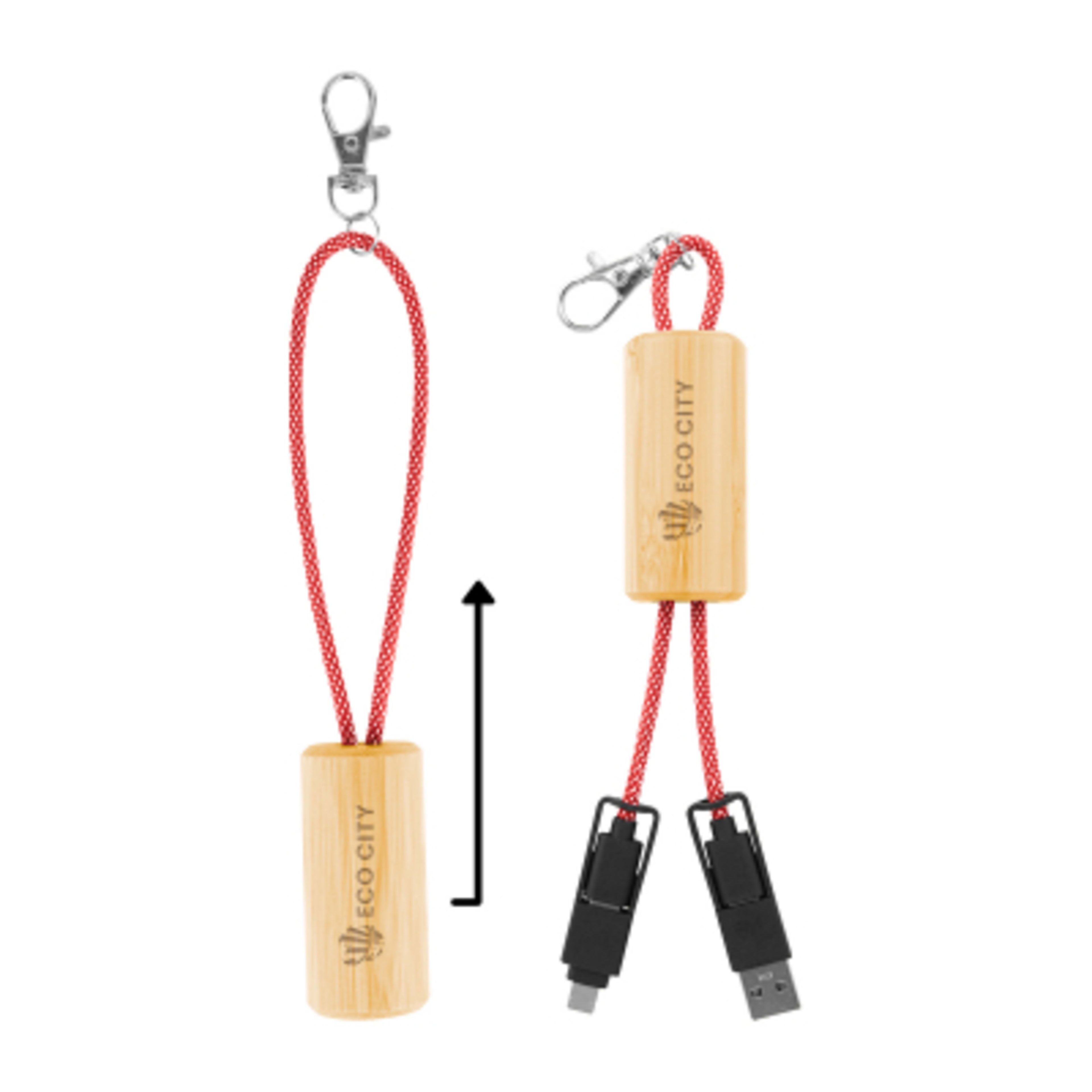 Bamboo Multi-Device Charging Cable Slider - 11.75 in - Red/BAM - Laser - product view 2