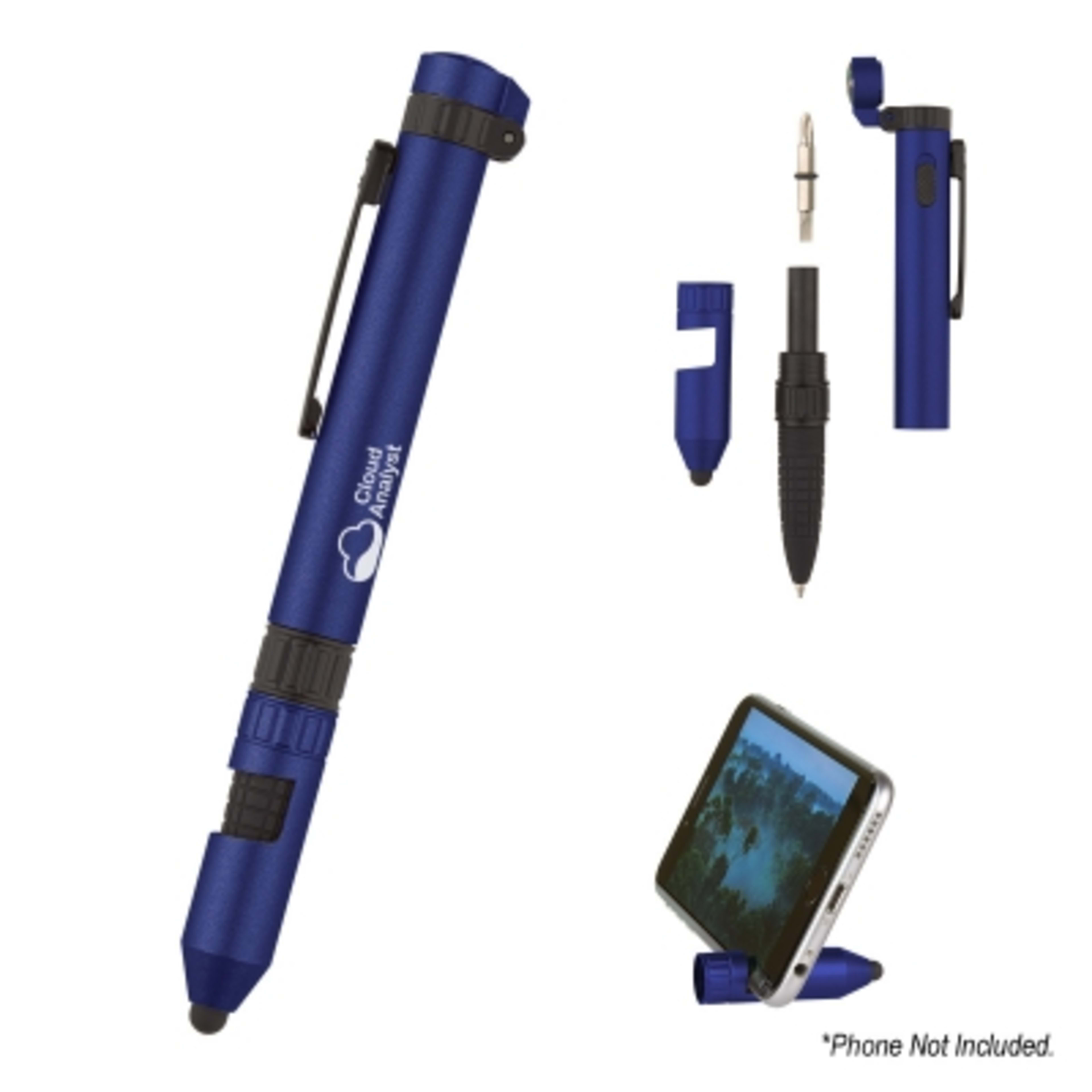 Multi-Tool Pen with LED Light and Stylus - 5.75 in - Blue - Silkscreen - product view 1
