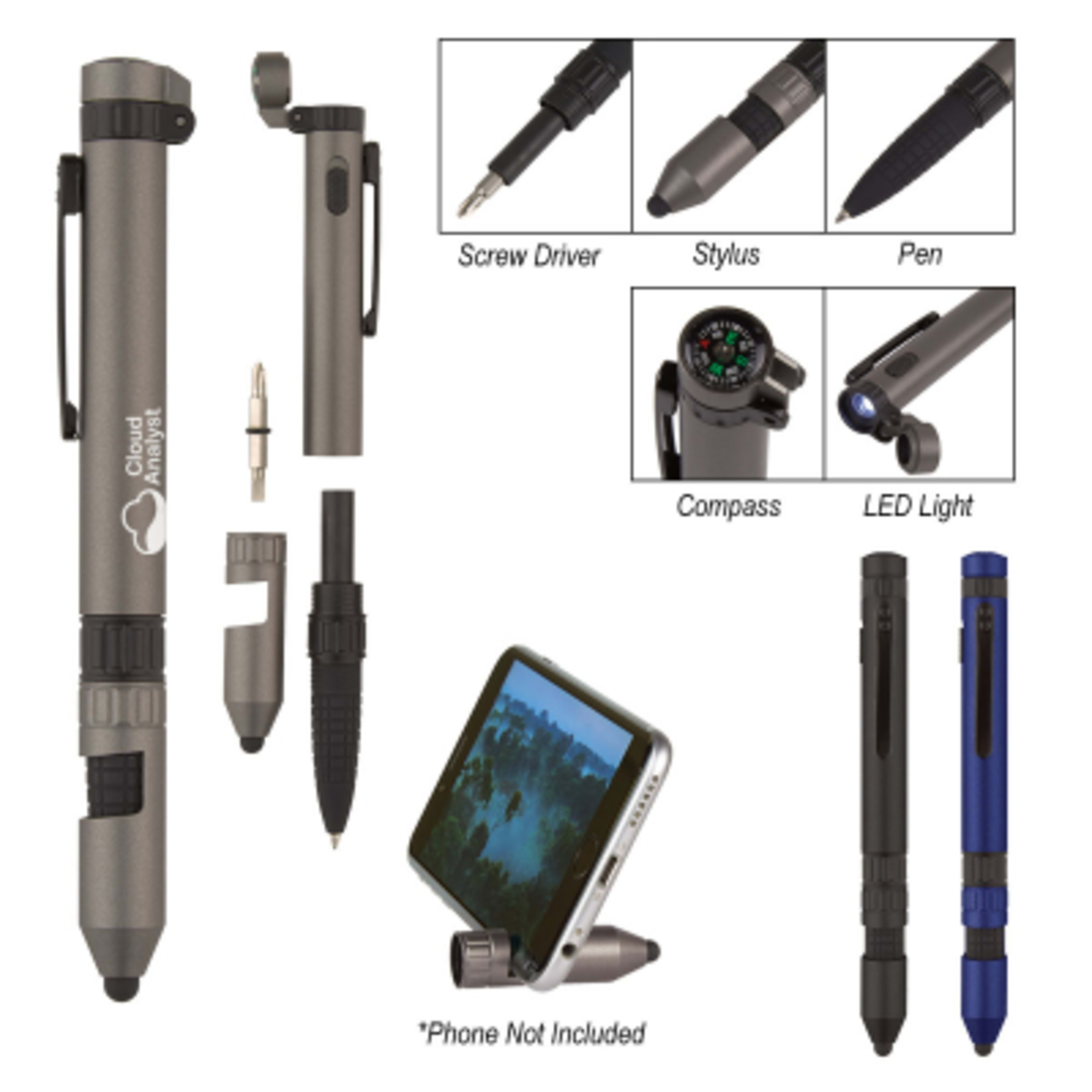 Multi-Tool Pen with LED Light and Stylus - 5.75 in - Group Shot - product view 2