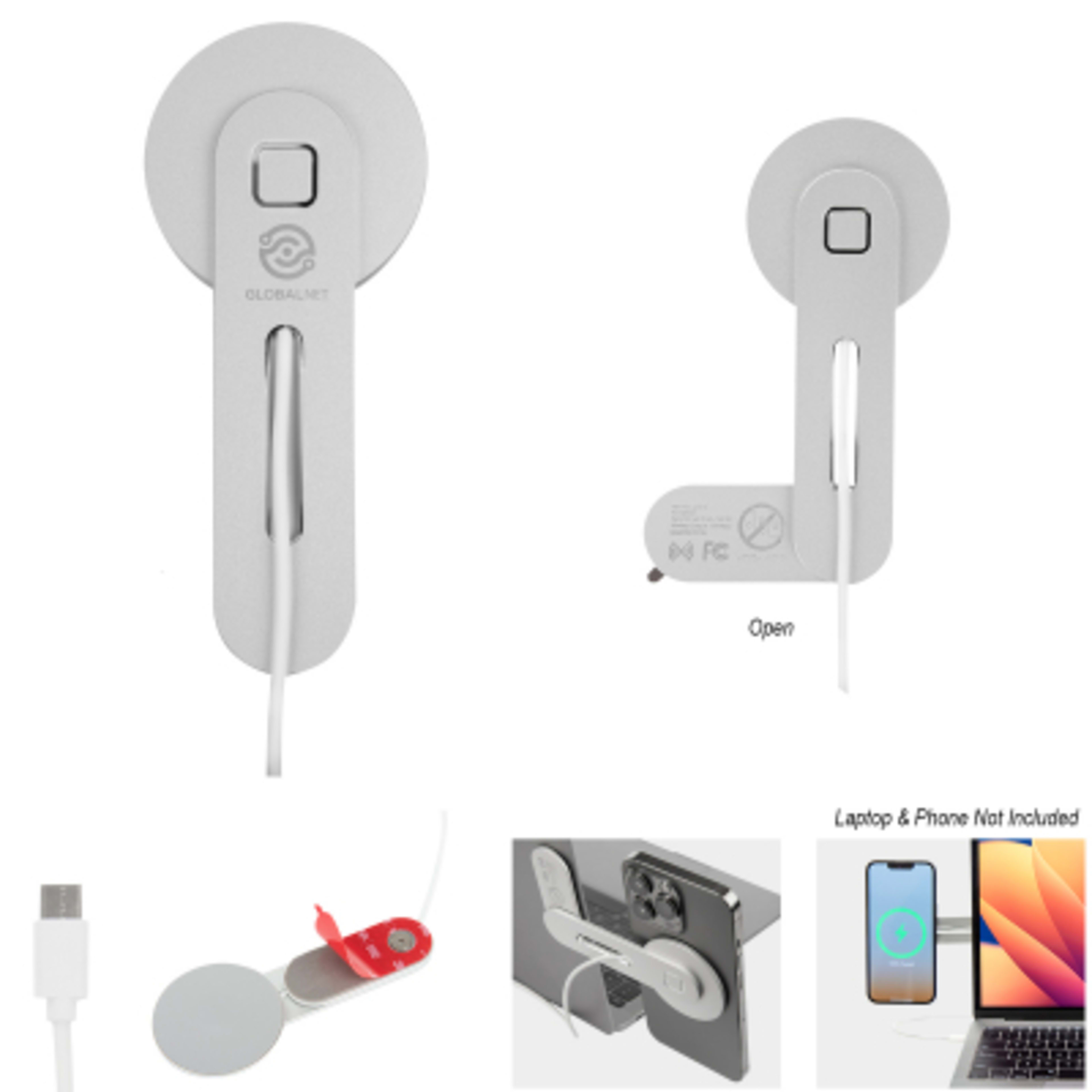 Monitor Mount Wireless Charger with Magnetic Pad - Silver - Laser - product view 2