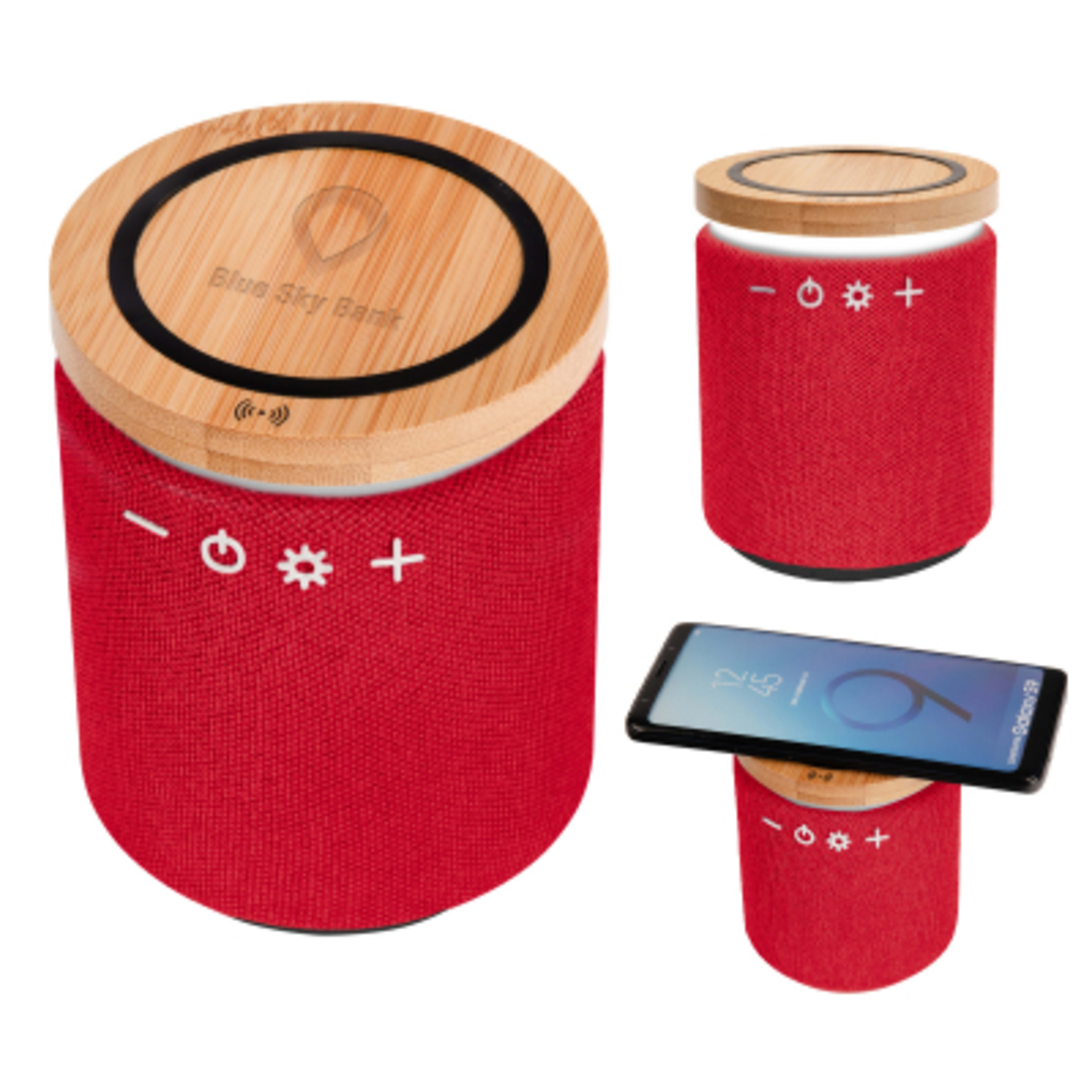 Wireless Speaker and Charging Pad Combo - 3.25 in - Red - Laser - promotional product with custom logo