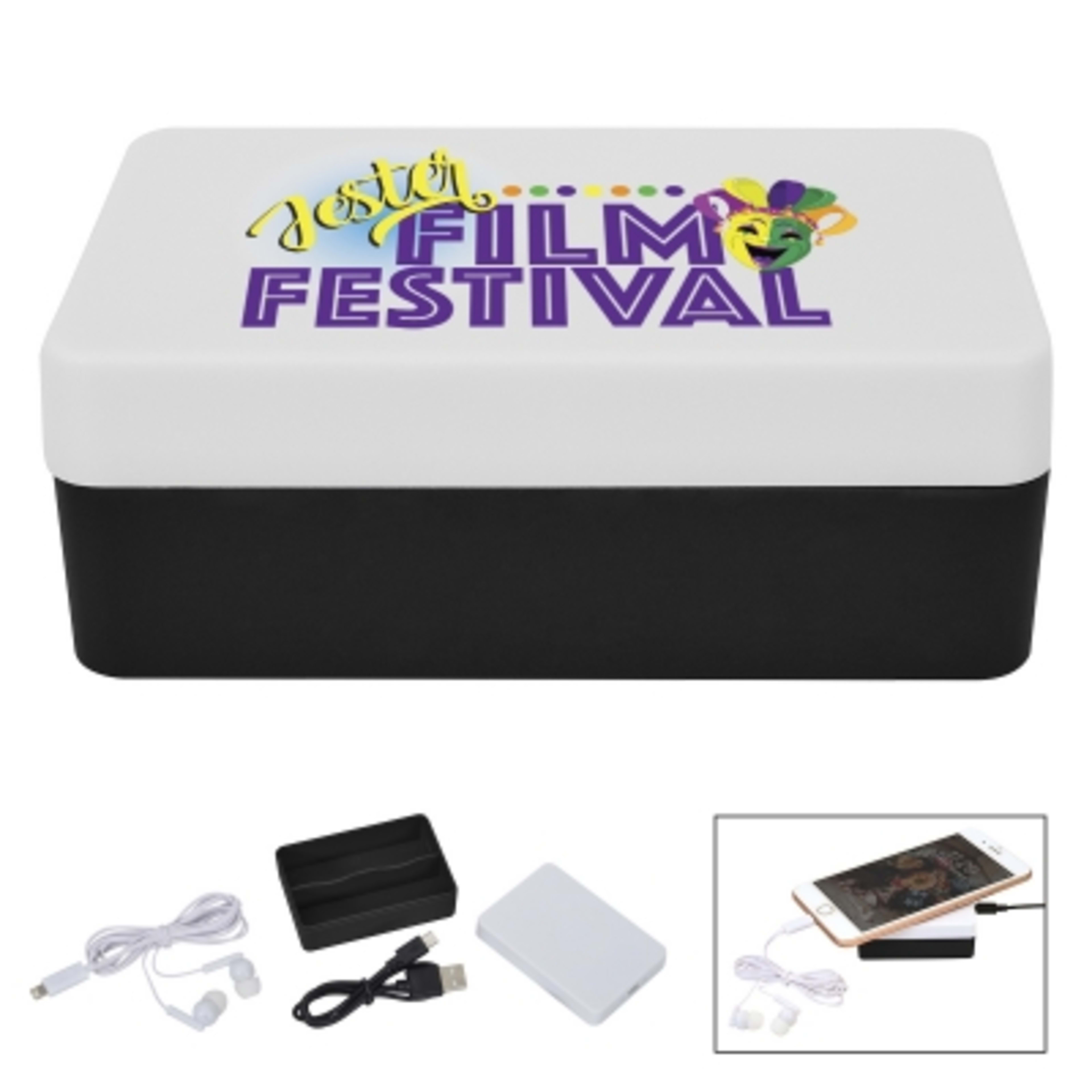 Wireless Charging Kit with Storage and Earbuds - White/Black - Digibrite - product view 1