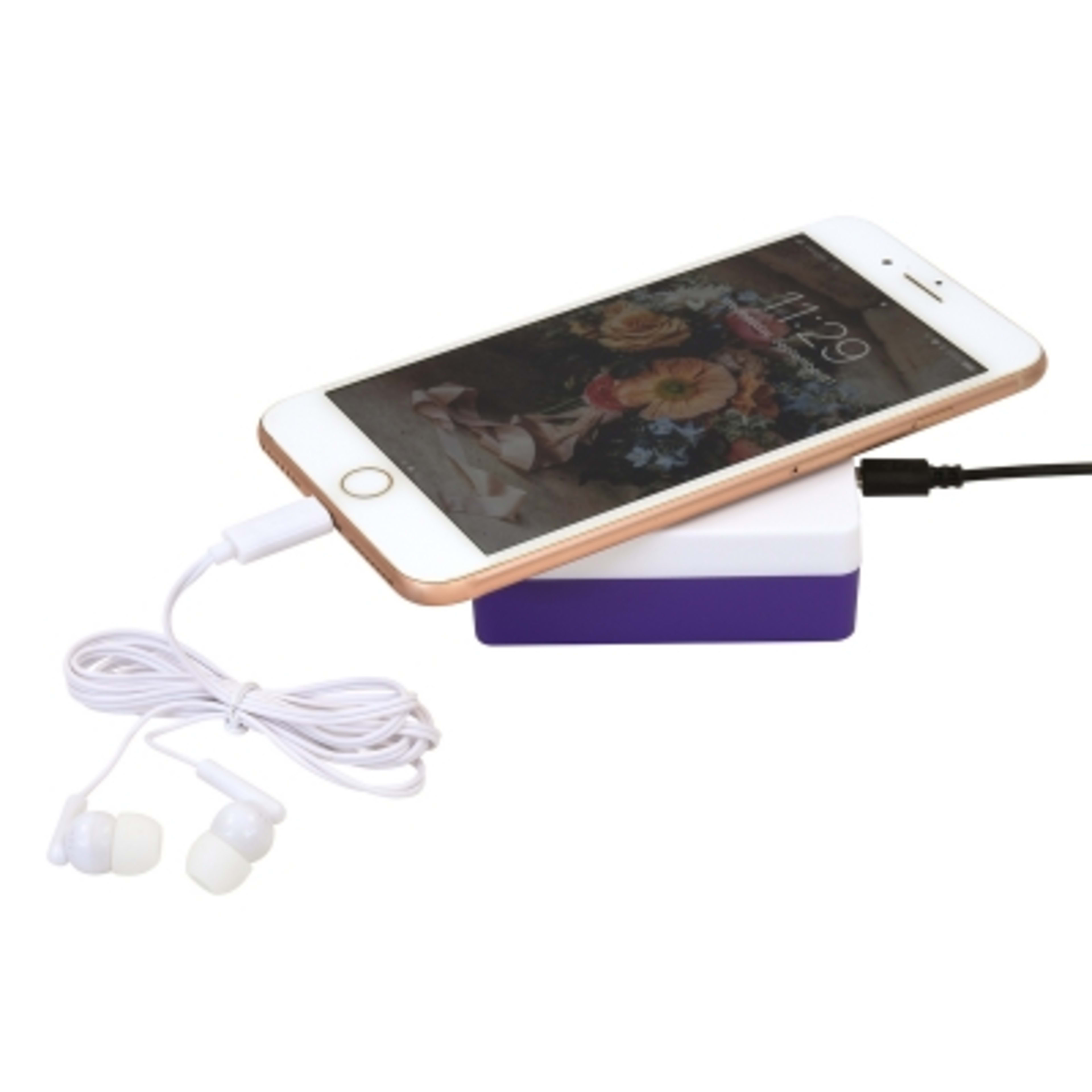 Wireless Charging Kit with Storage and Earbuds - White/Purple - Inset - product view 4