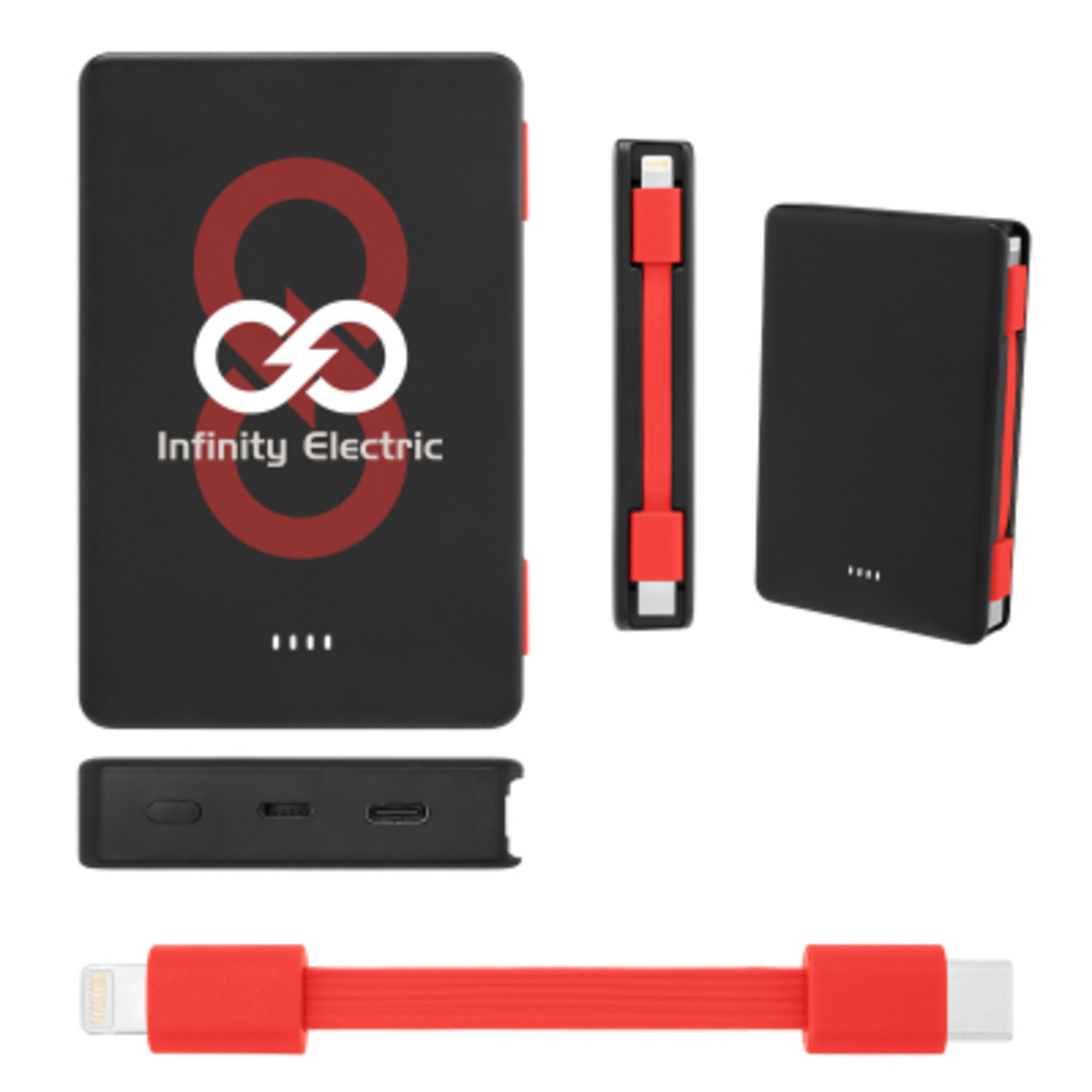 Power Bank UL Listed 5000 mAh with Cable - 4 in - Red/CAB - Digibrite - product view 5