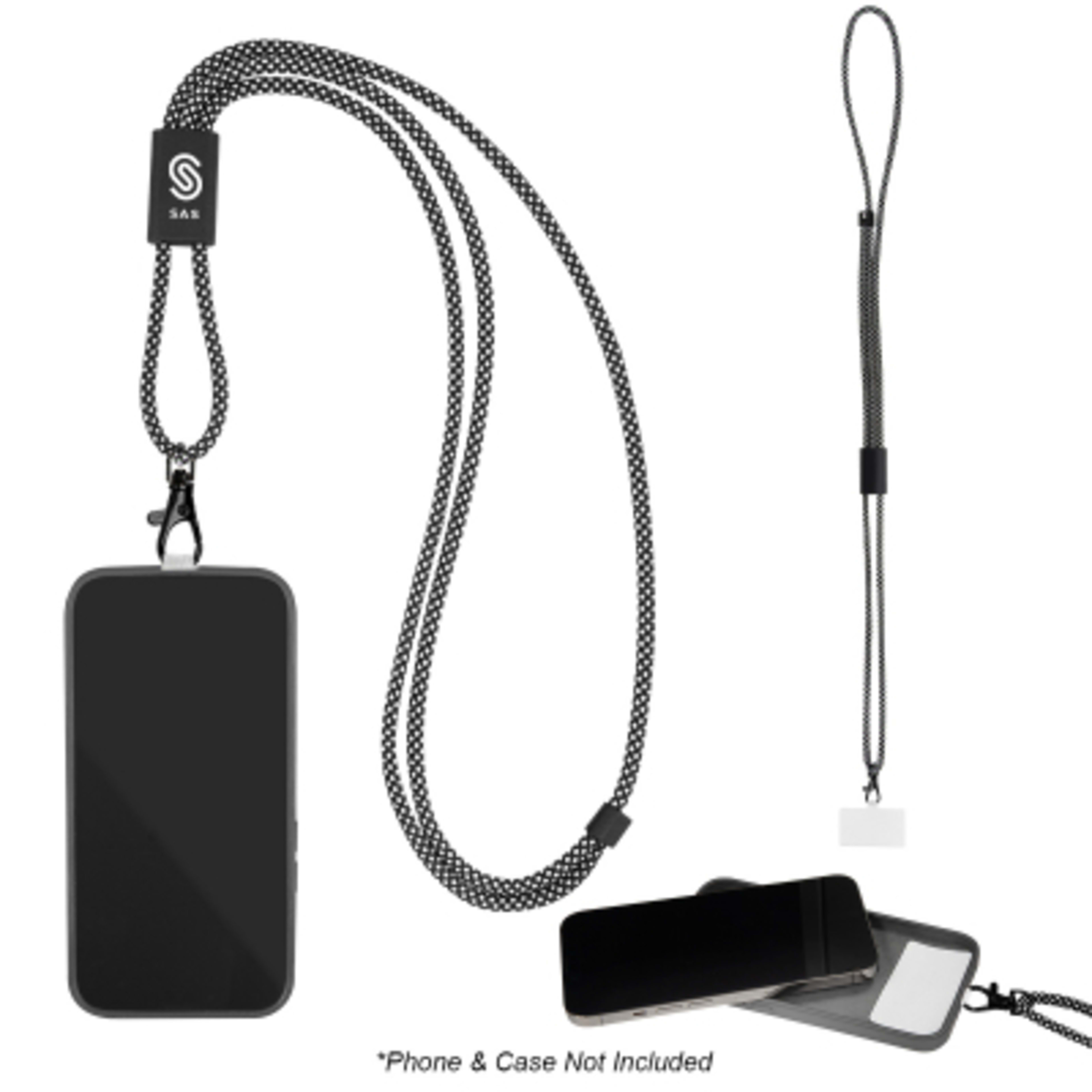 Phone Lanyard with Tether Patch - Adjustable - Black - Silkscreen - product view 1
