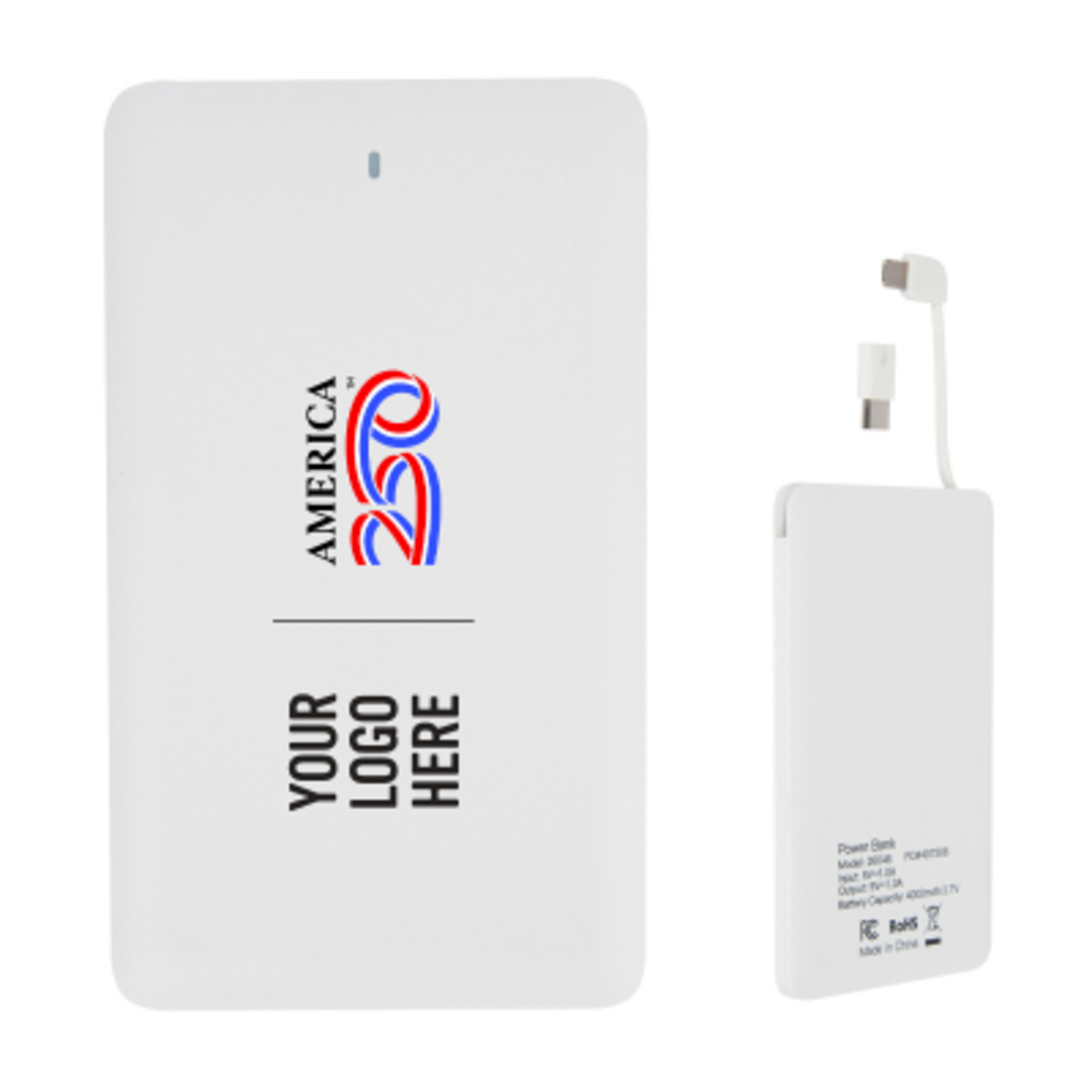 America250 Power Bank 3-in-1 Slim - 4000 mAh - Group Shot - promotional product with custom logo